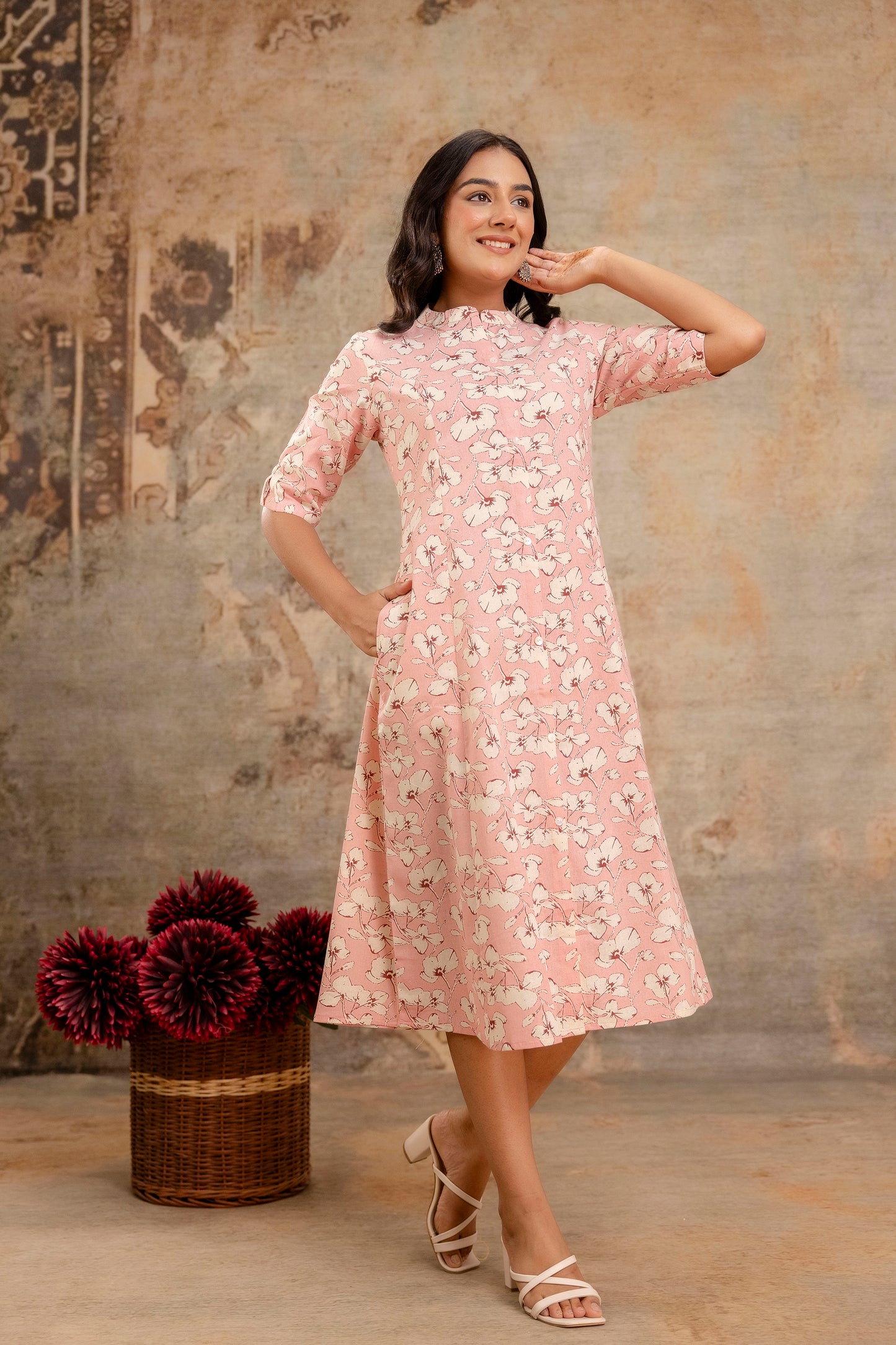 Elegant Off-White Printed A-Line Cotton Kurta with Front Button Detailing - Naticraft