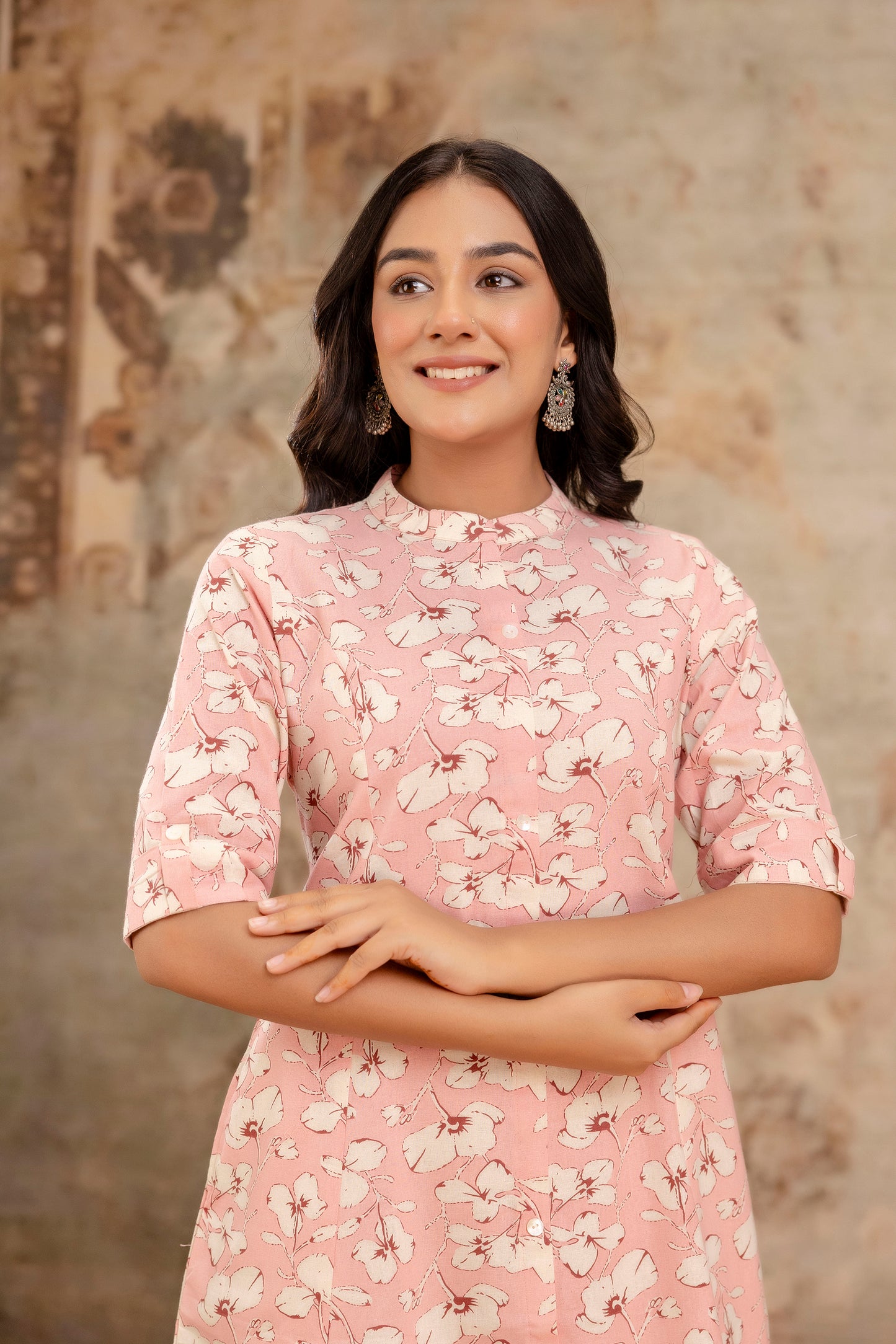 Elegant Off-White Printed A-Line Cotton Kurta with Front Button Detailing - Naticraft