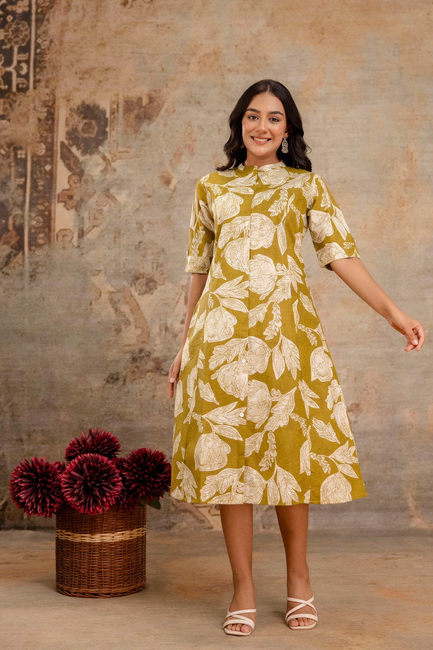 Elegant Off-White Printed A-Line Cotton Kurta with Front Button Detailing - Naticraft