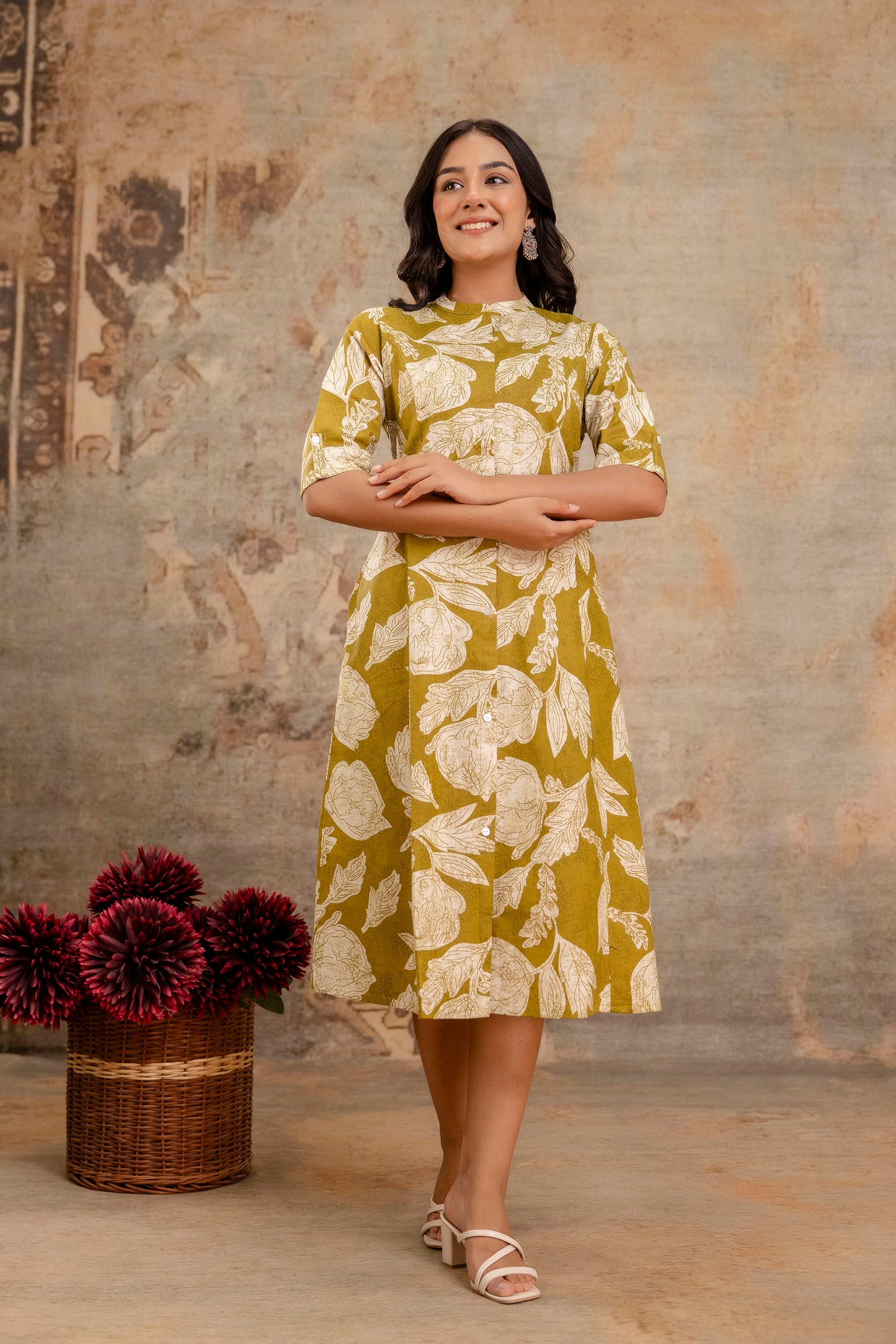 Elegant Off-White Printed A-Line Cotton Kurta with Front Button Detailing - Naticraft