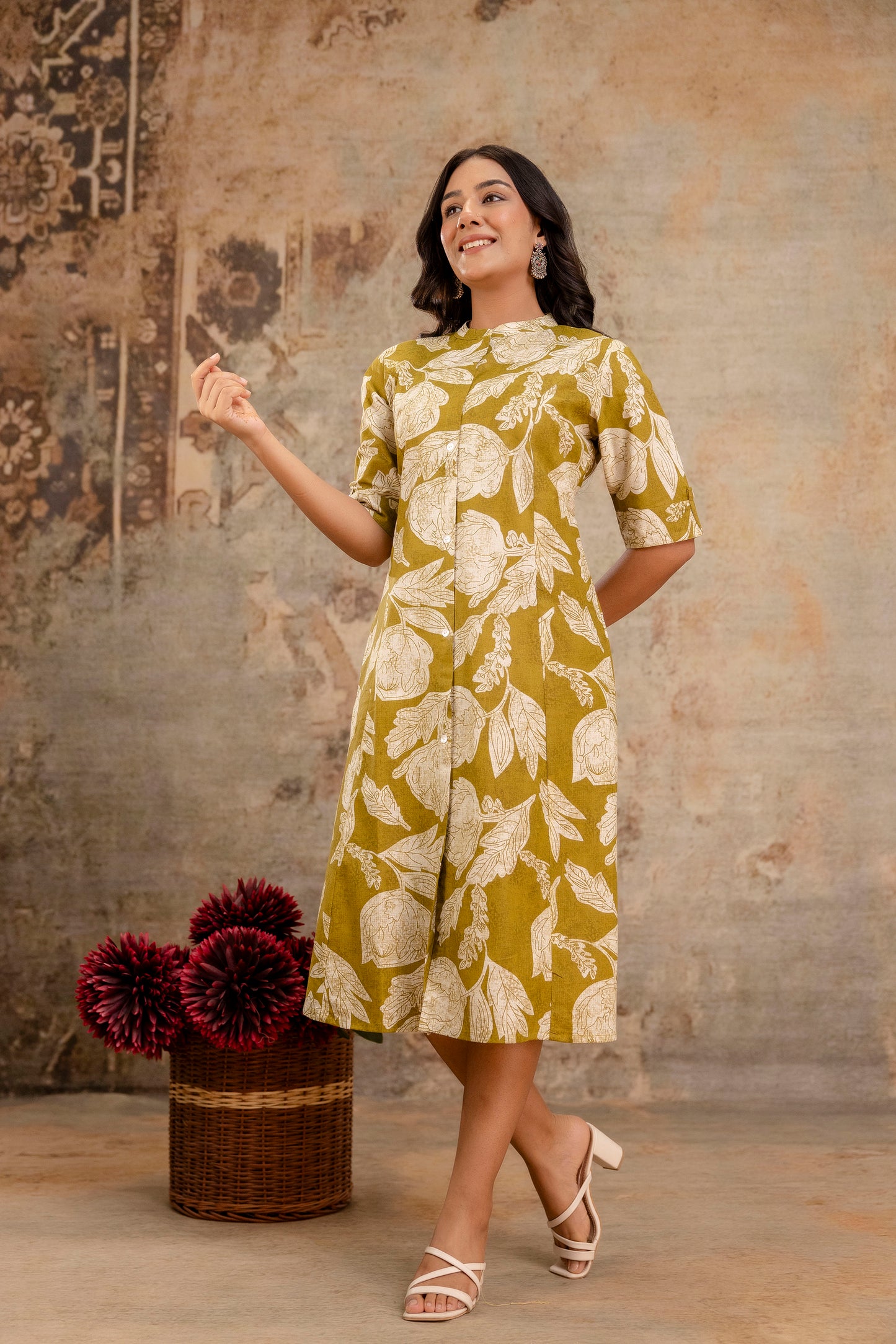 Elegant Off-White Printed A-Line Cotton Kurta with Front Button Detailing - Naticraft