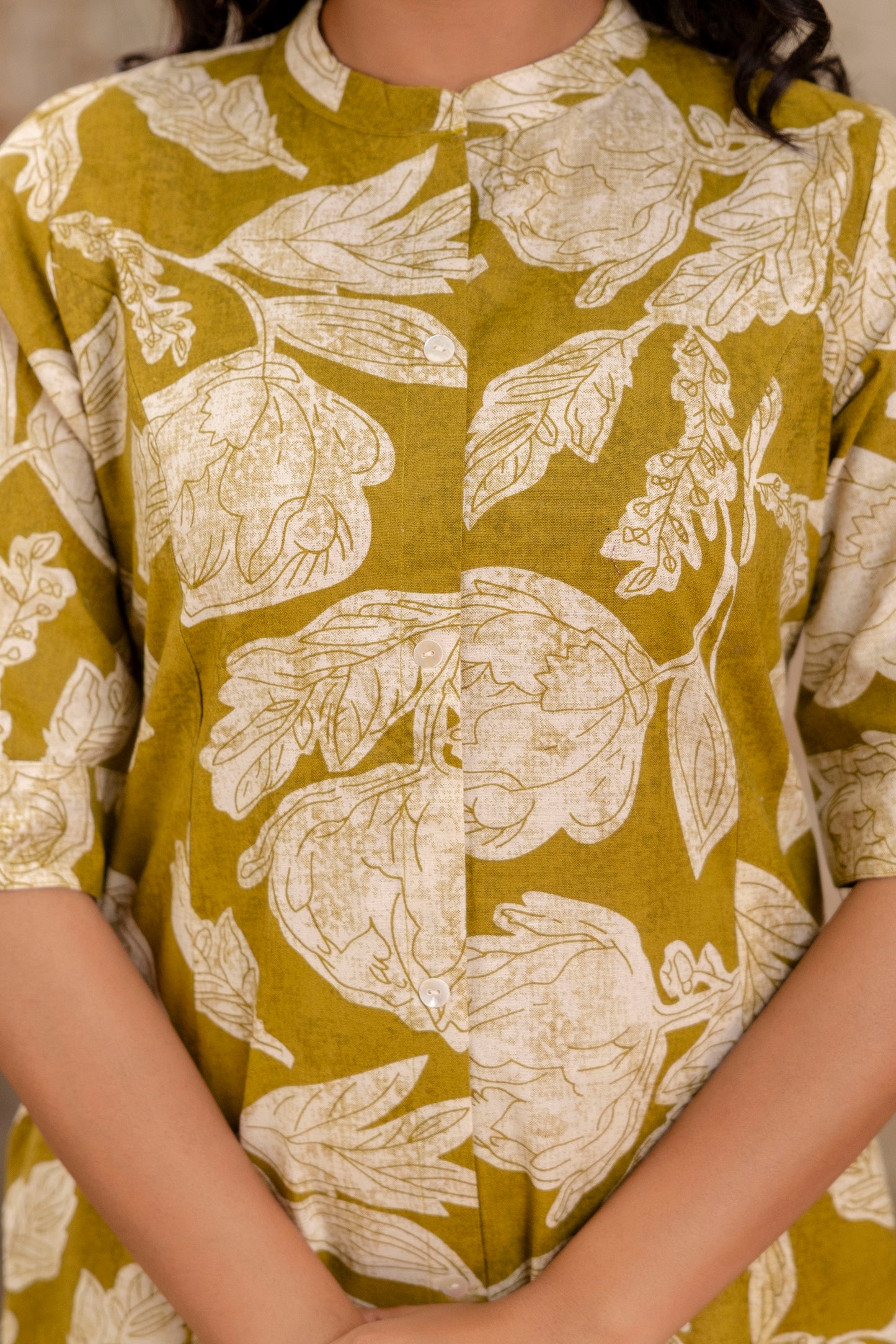 Elegant Off-White Printed A-Line Cotton Kurta with Front Button Detailing - Naticraft