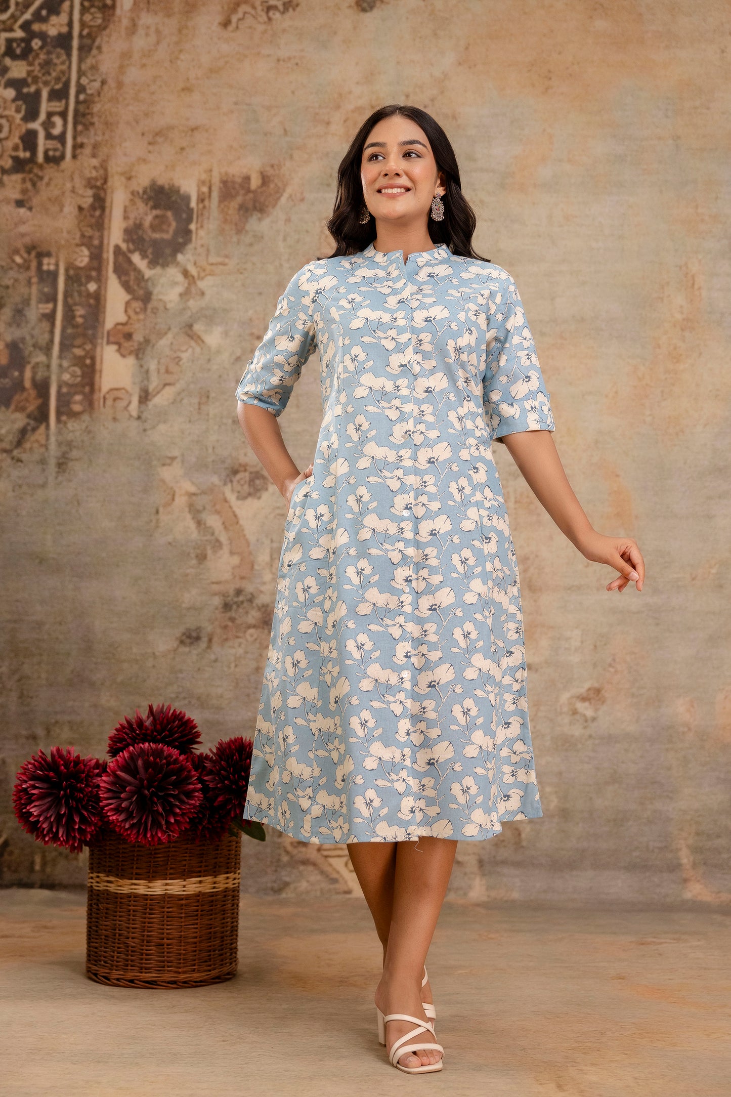 Elegant Off-White Printed A-Line Cotton Kurta with Front Button Detailing - Naticraft