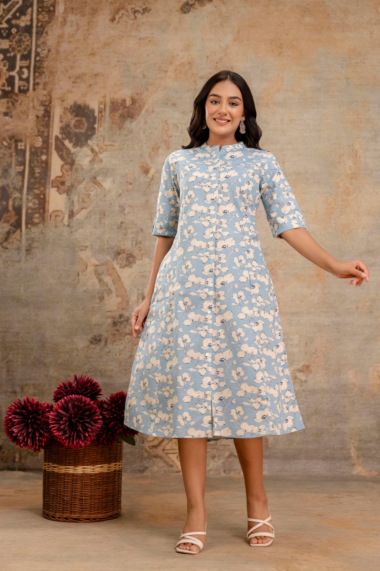 Elegant Off-White Printed A-Line Cotton Kurta with Front Button Detailing - Naticraft
