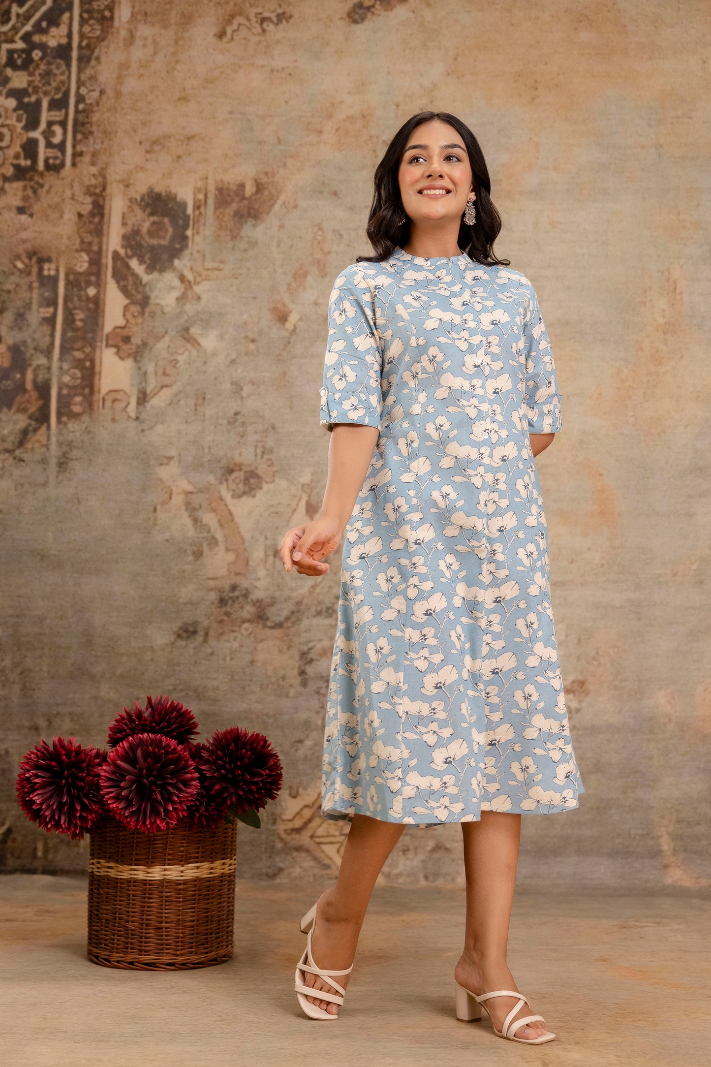 Elegant Off-White Printed A-Line Cotton Kurta with Front Button Detailing - Naticraft