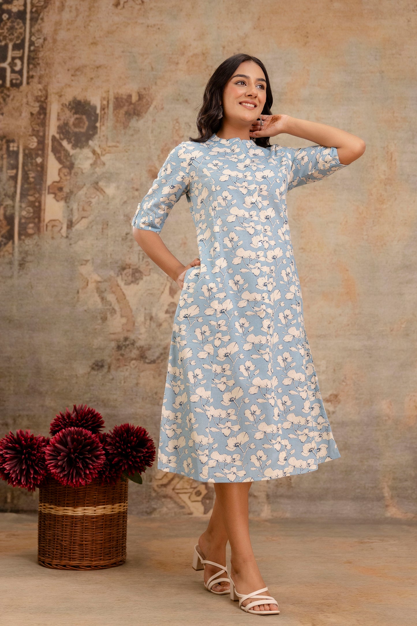 Elegant Off-White Printed A-Line Cotton Kurta with Front Button Detailing - Naticraft