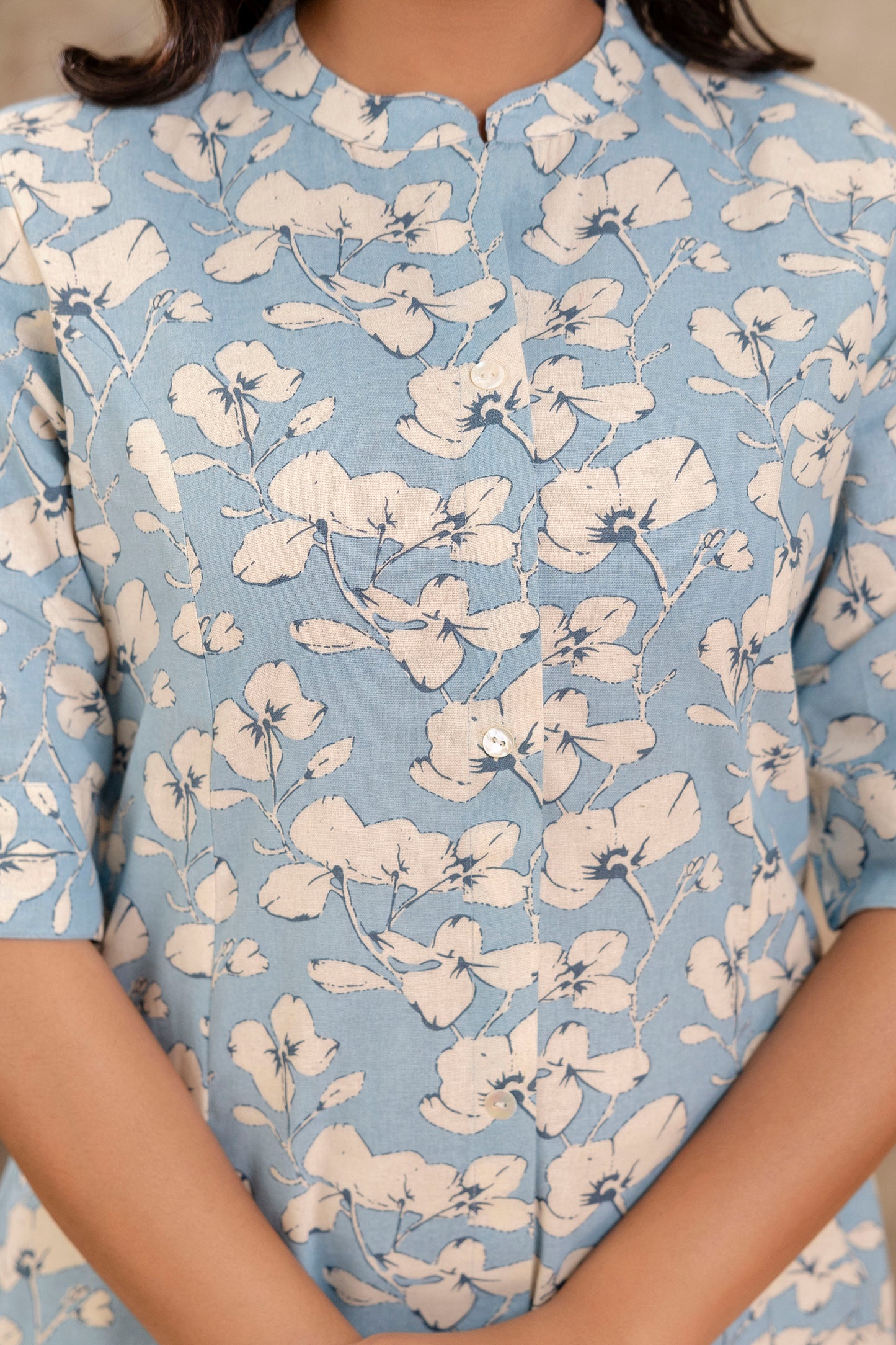 Elegant Off-White Printed A-Line Cotton Kurta with Front Button Detailing - Naticraft