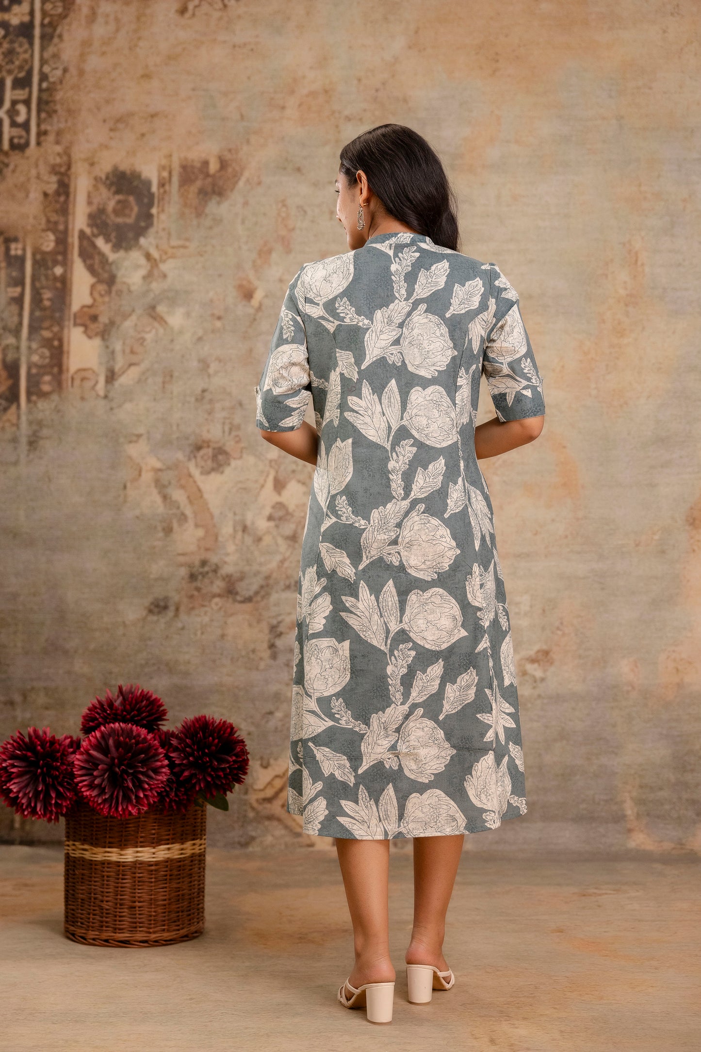 Elegant Off-White Printed A-Line Cotton Kurta with Front Button Detailing - Naticraft