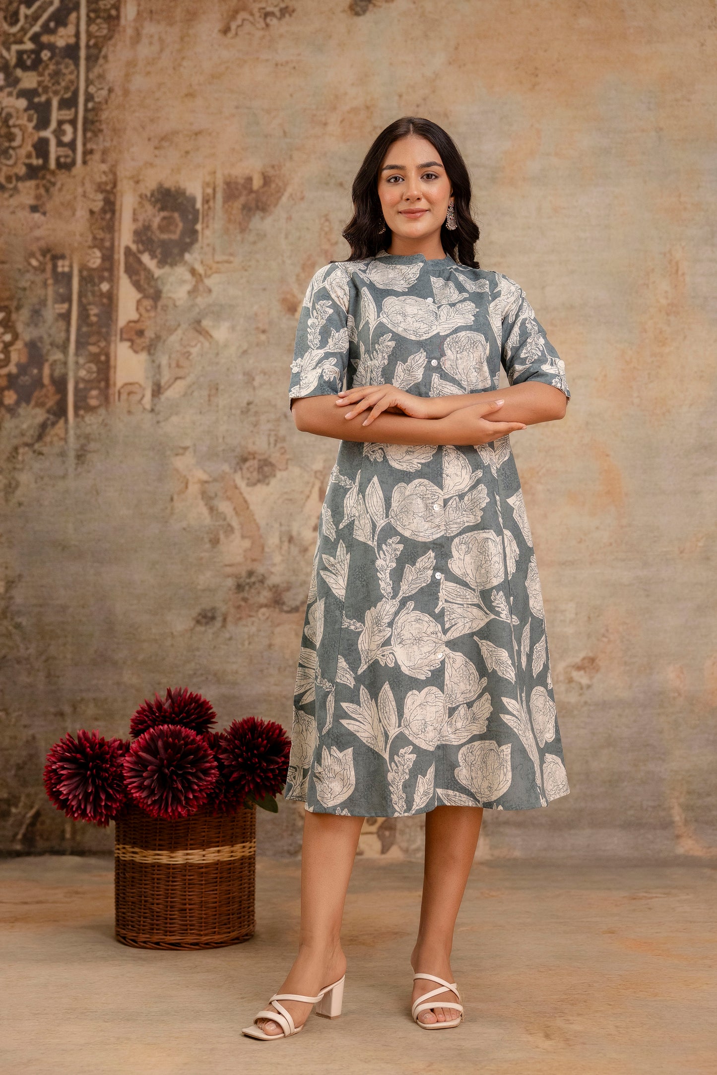 Elegant Off-White Printed A-Line Cotton Kurta with Front Button Detailing - Naticraft