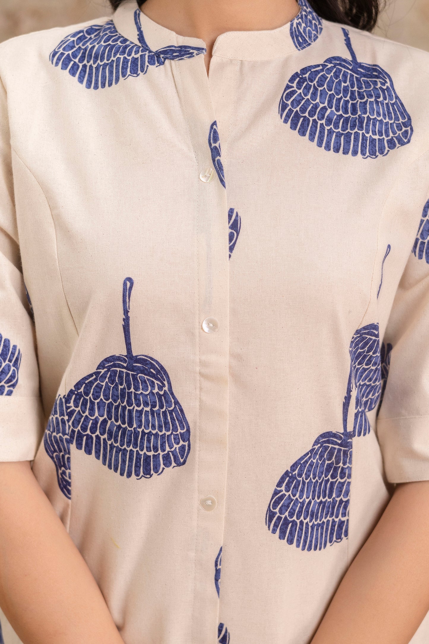 Elegant Off-White Printed A-Line Cotton Kurta with Front Button Detailing - Naticraft