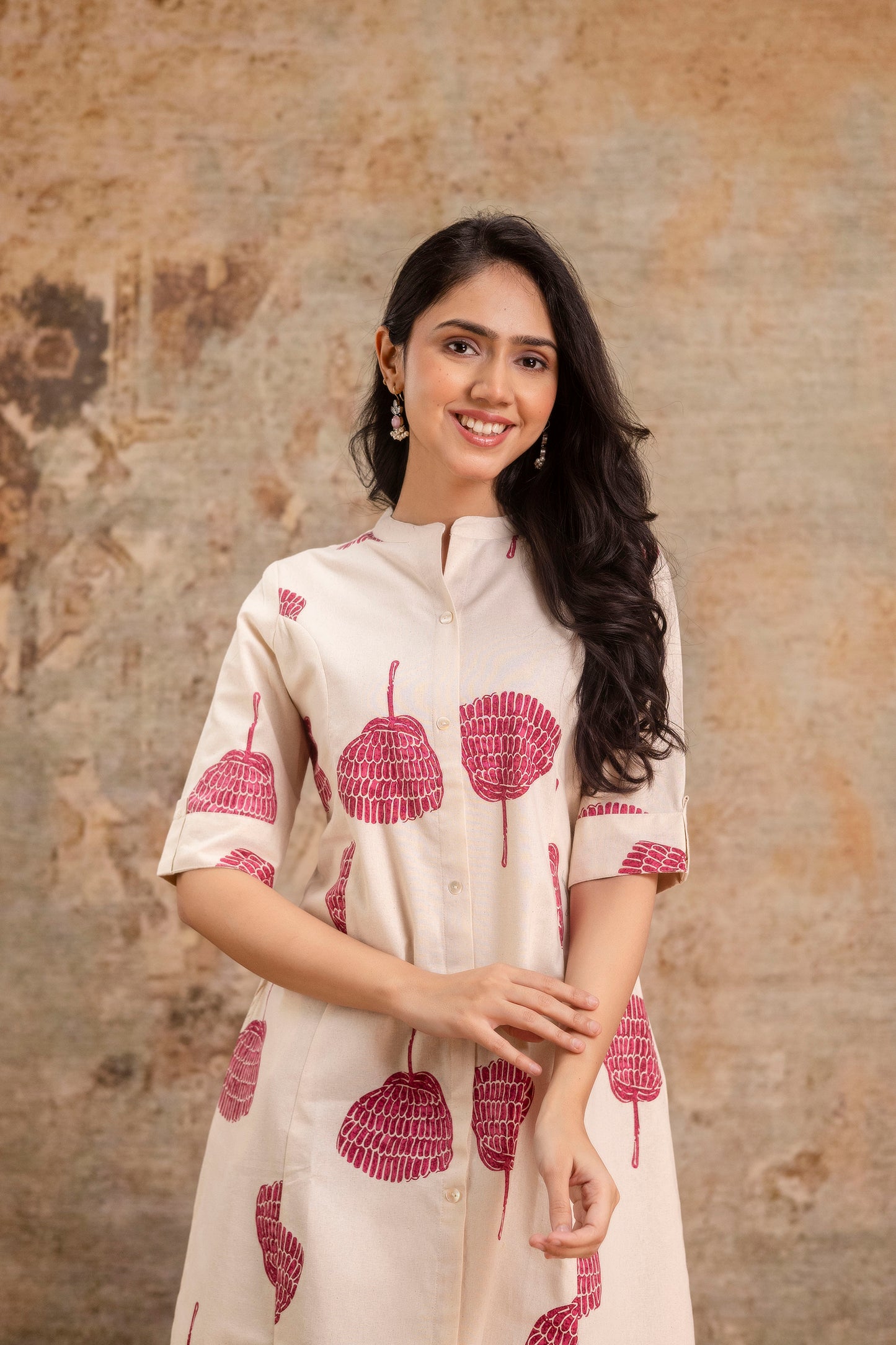 Elegant Off-White Printed A-Line Cotton Kurta with Front Button Detailing - Naticraft