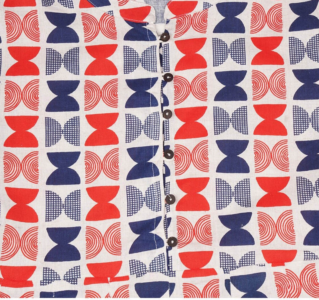 Geometric Print Peplum Top – Red & Blue - Naticraft