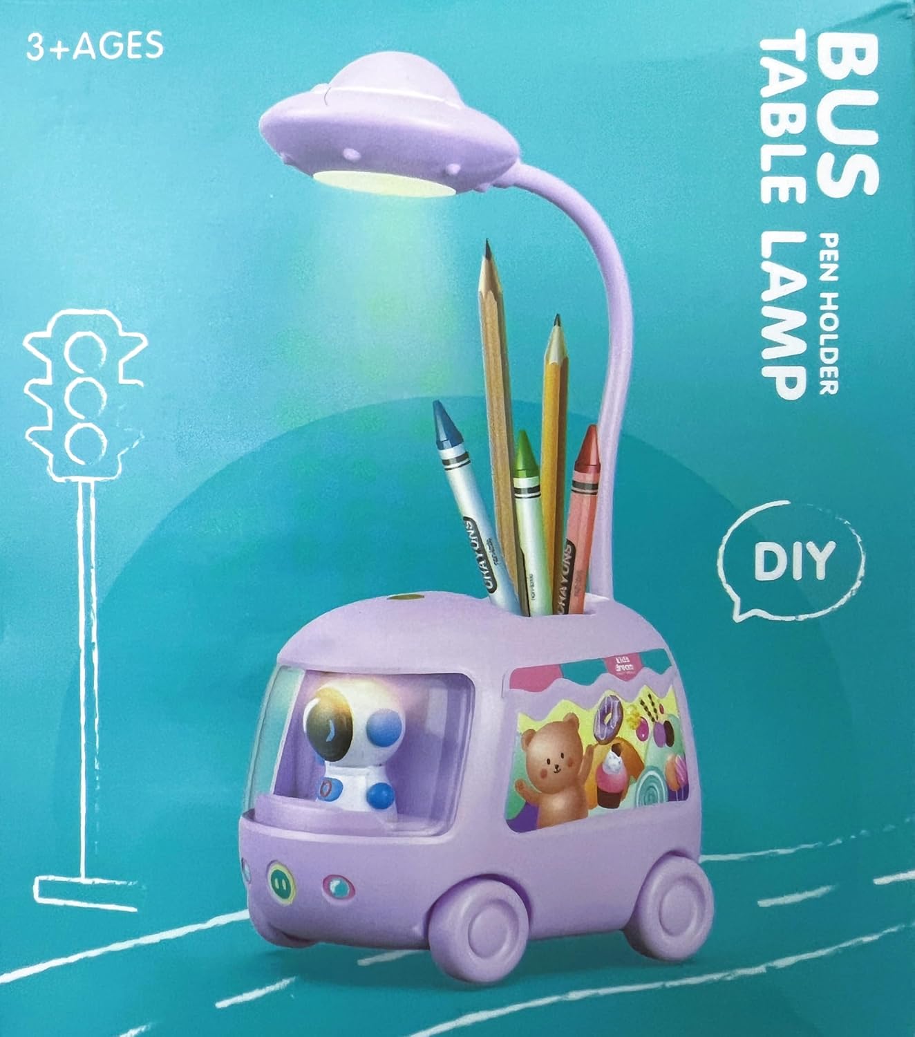 Bus Table Lamp Pen Holder - Cute Astronaut Design | DIY Night Light for Kids | Multi-Functional Desk Organizer
