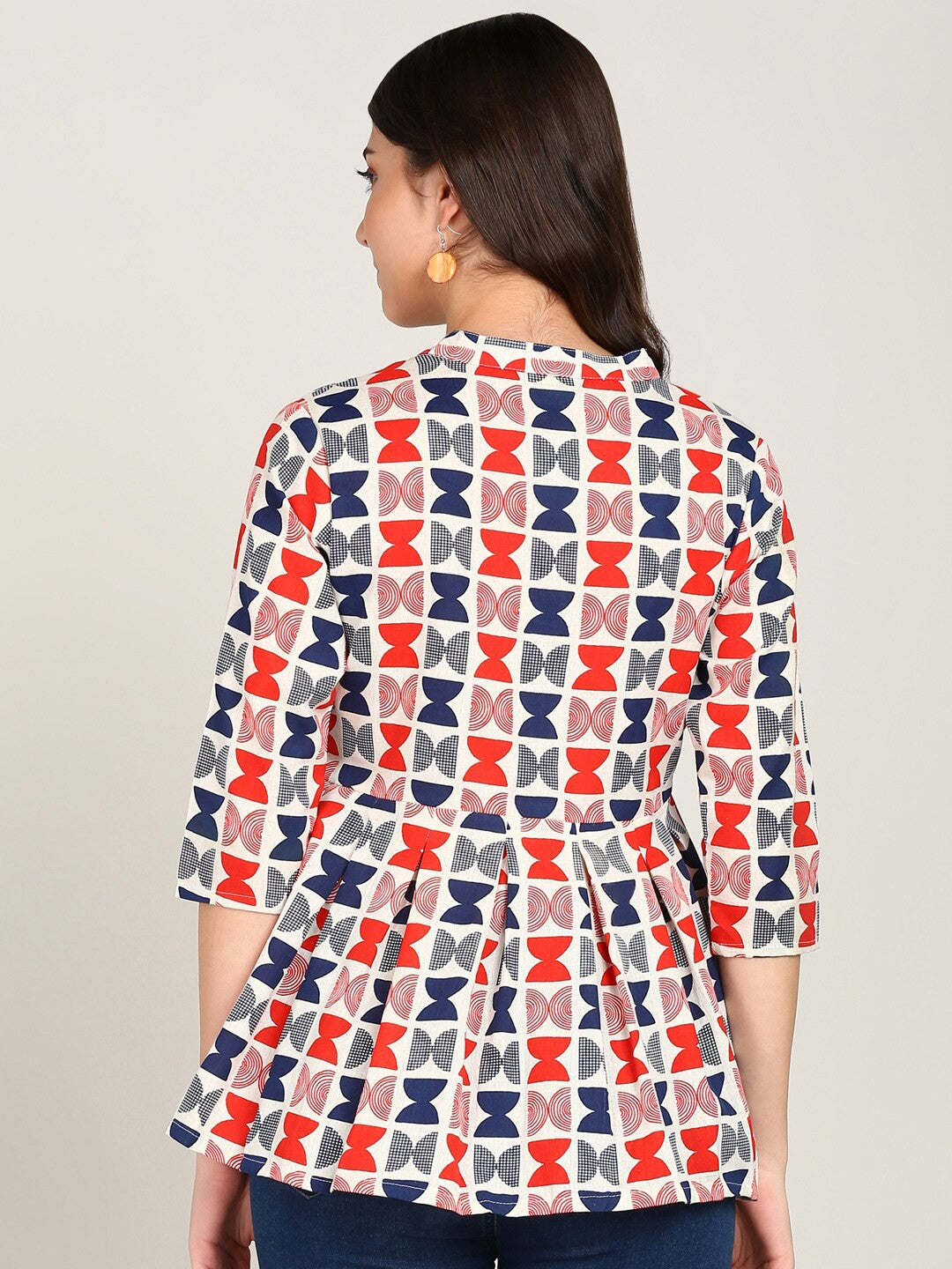 Geometric Print Peplum Top – Red & Blue - Naticraft