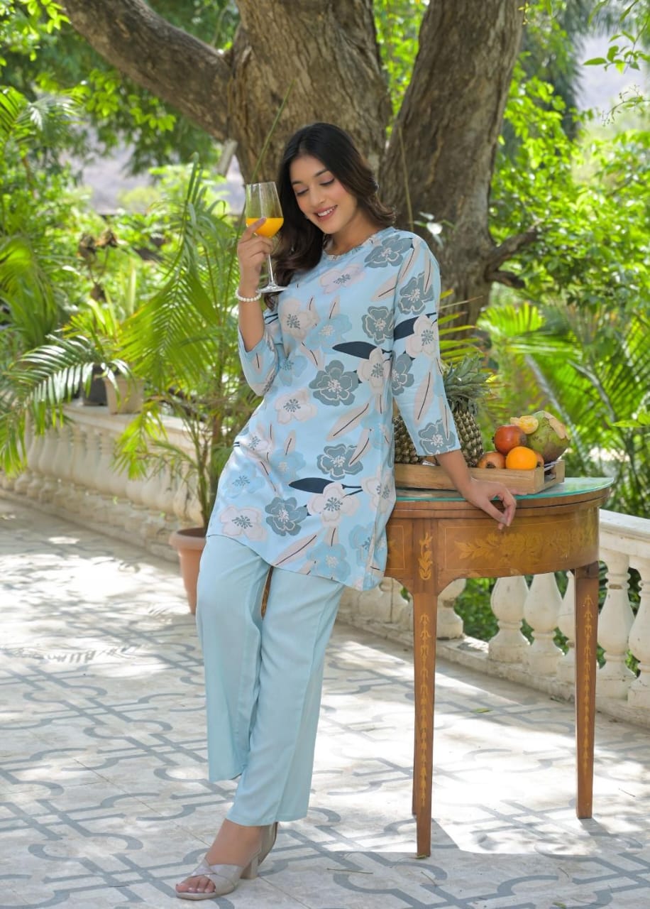 Dual-Tone Floral Cotton Co-Ord Set – Summer Fresh Styles - Naticraft