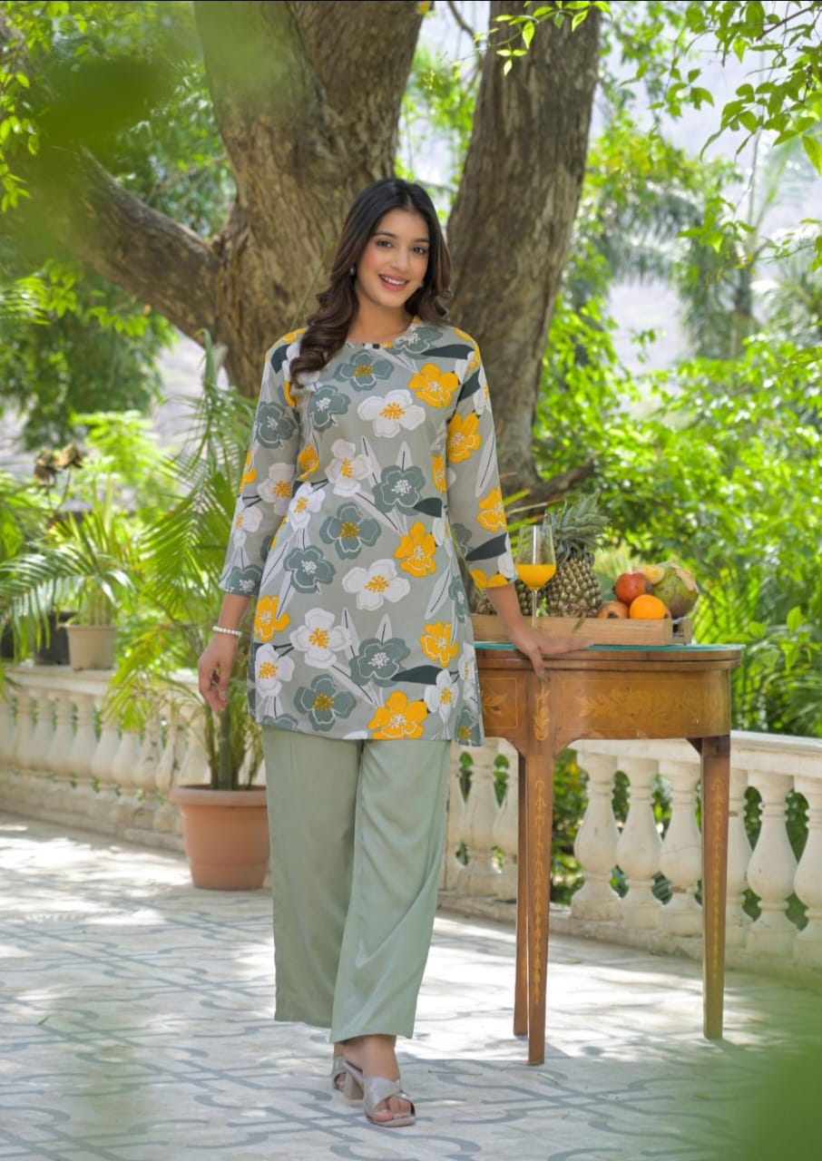Dual-Tone Floral Cotton Co-Ord Set – Summer Fresh Styles - Naticraft