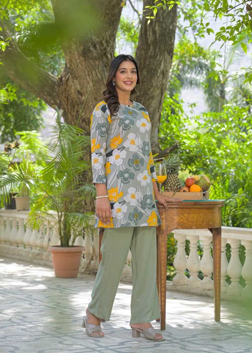 Dual-Tone Floral Cotton Co-Ord Set – Summer Fresh Styles - Naticraft
