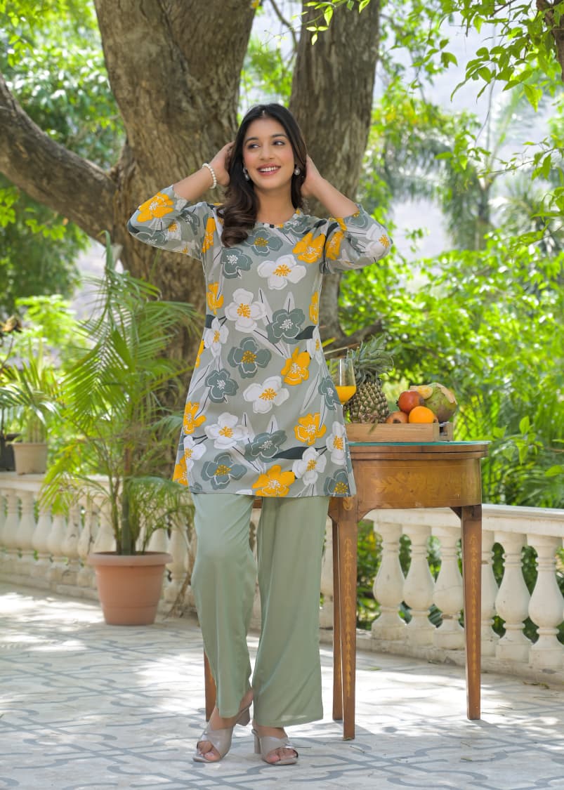 Dual-Tone Floral Cotton Co-Ord Set – Summer Fresh Styles - Naticraft