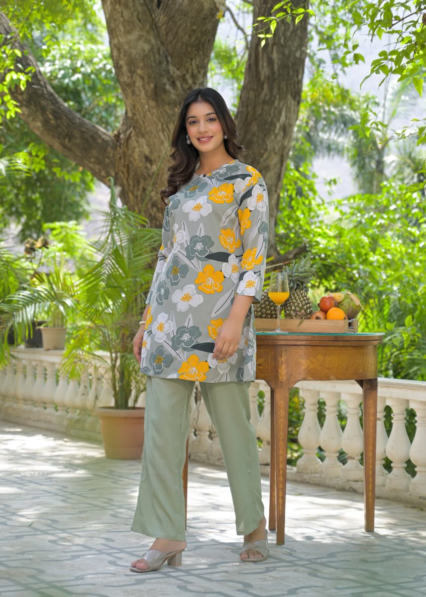 Dual-Tone Floral Cotton Co-Ord Set – Summer Fresh Styles - Naticraft