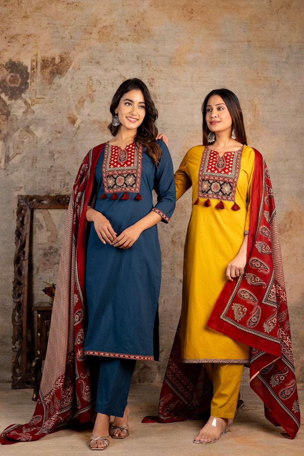 Women's Ajrakh Embroidered Kurta Set with Dupatta – A Blend of Tradition & Elegance - Naticraft