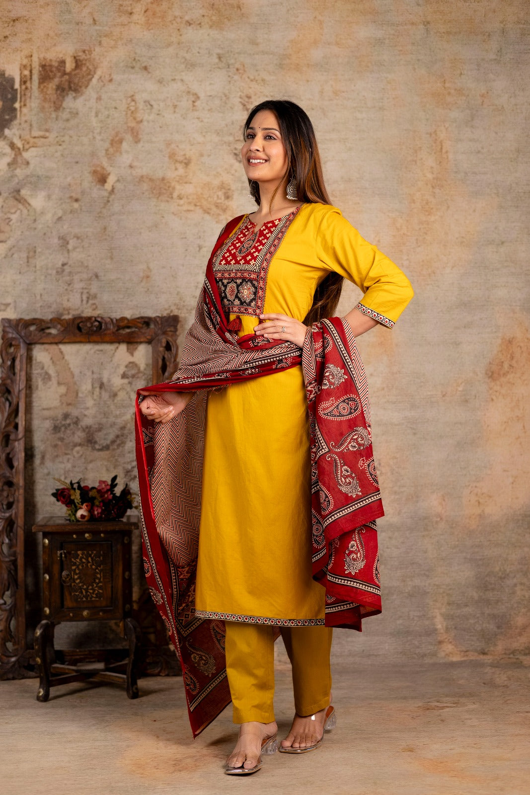 Women's Ajrakh Embroidered Kurta Set with Dupatta – A Blend of Tradition & Elegance - Naticraft