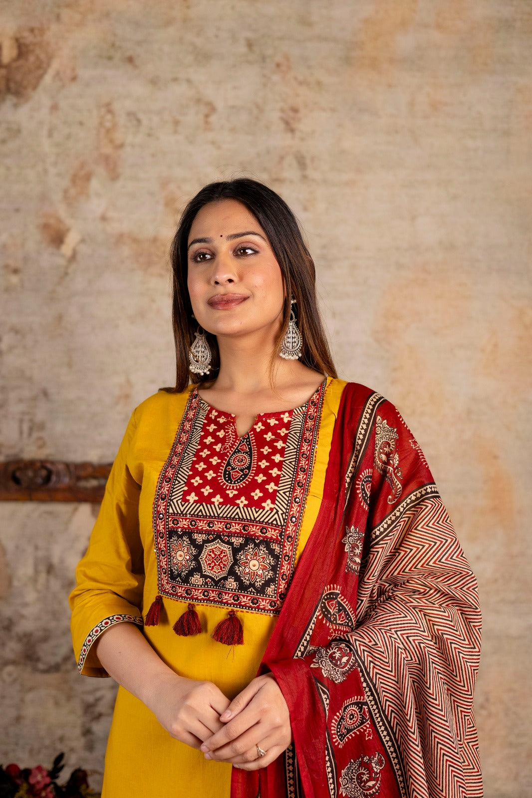 Women's Ajrakh Embroidered Kurta Set with Dupatta – A Blend of Tradition & Elegance - Naticraft