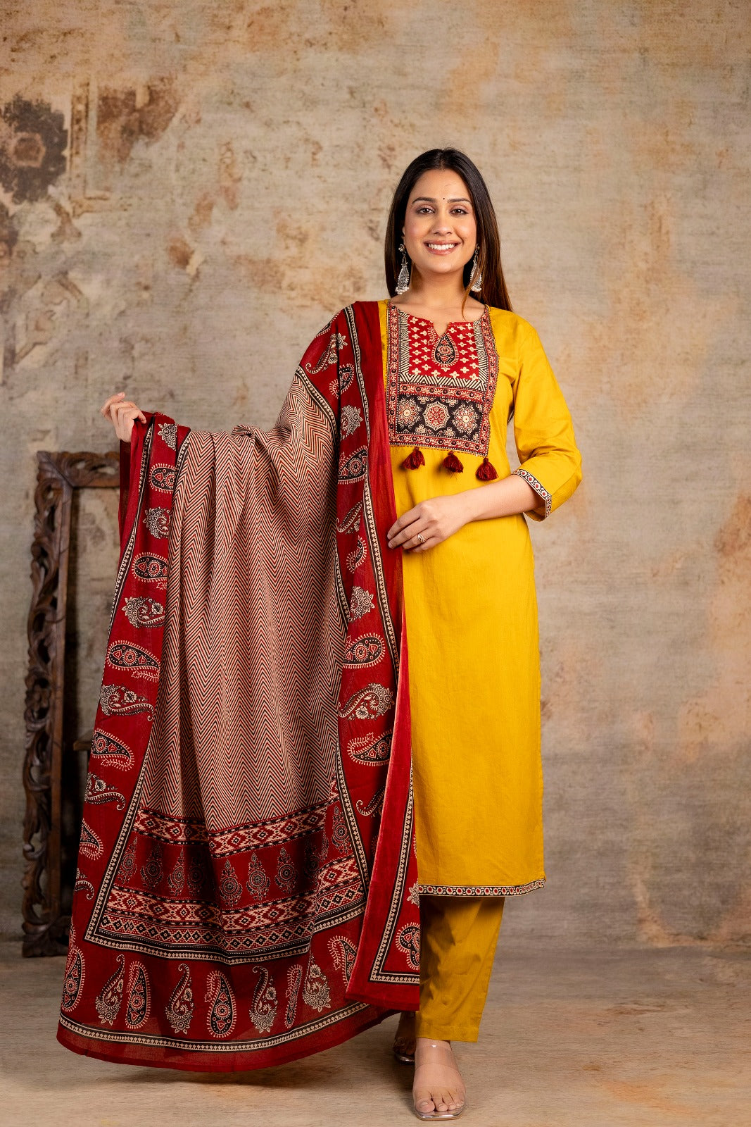 Women's Ajrakh Embroidered Kurta Set with Dupatta – A Blend of Tradition & Elegance - Naticraft