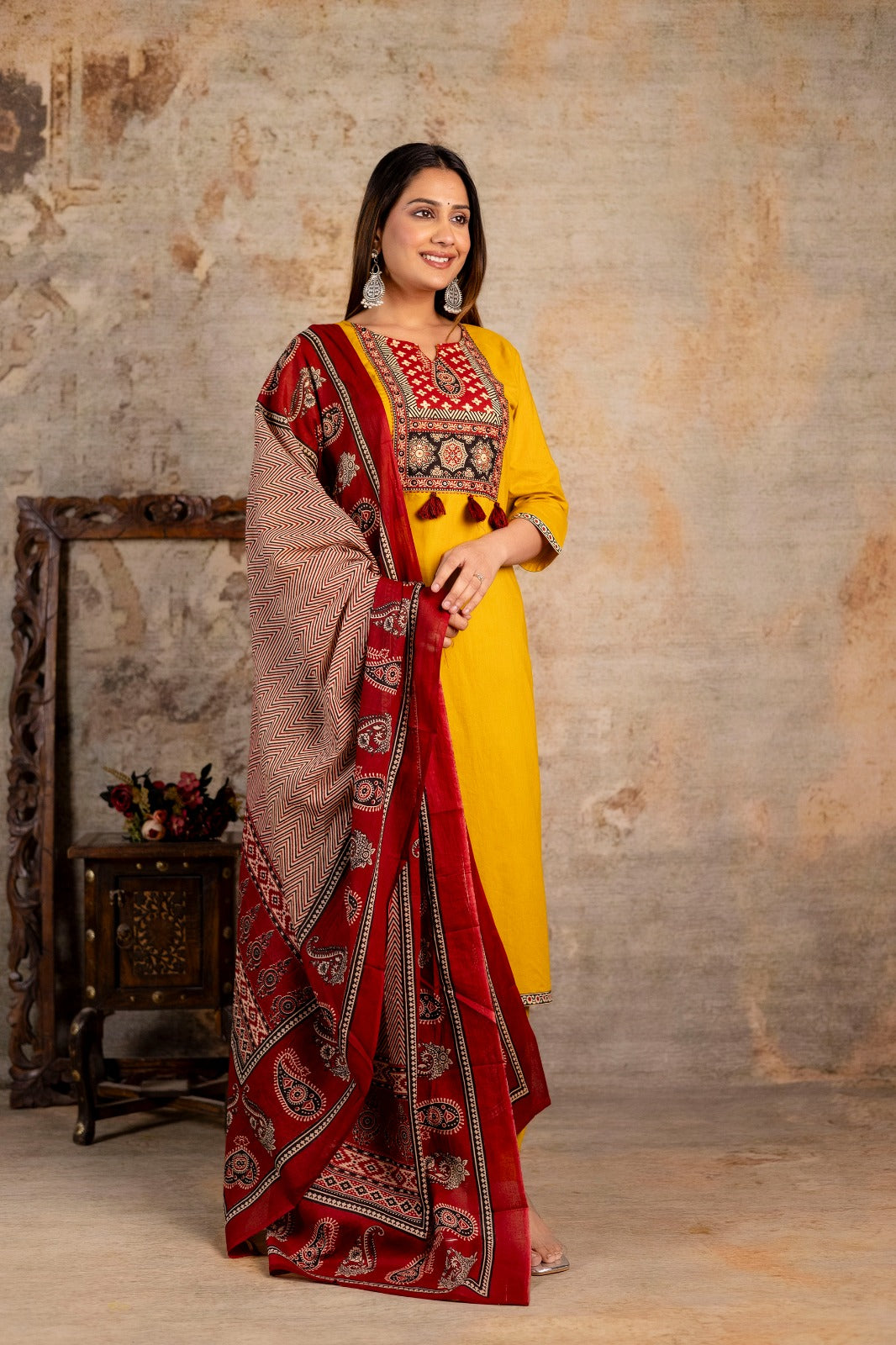 Women's Ajrakh Embroidered Kurta Set with Dupatta – A Blend of Tradition & Elegance - Naticraft