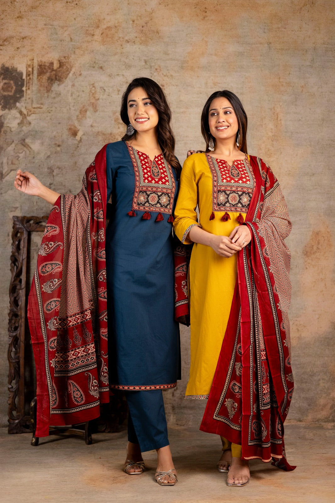 Women's Ajrakh Embroidered Kurta Set with Dupatta – A Blend of Tradition & Elegance - Naticraft
