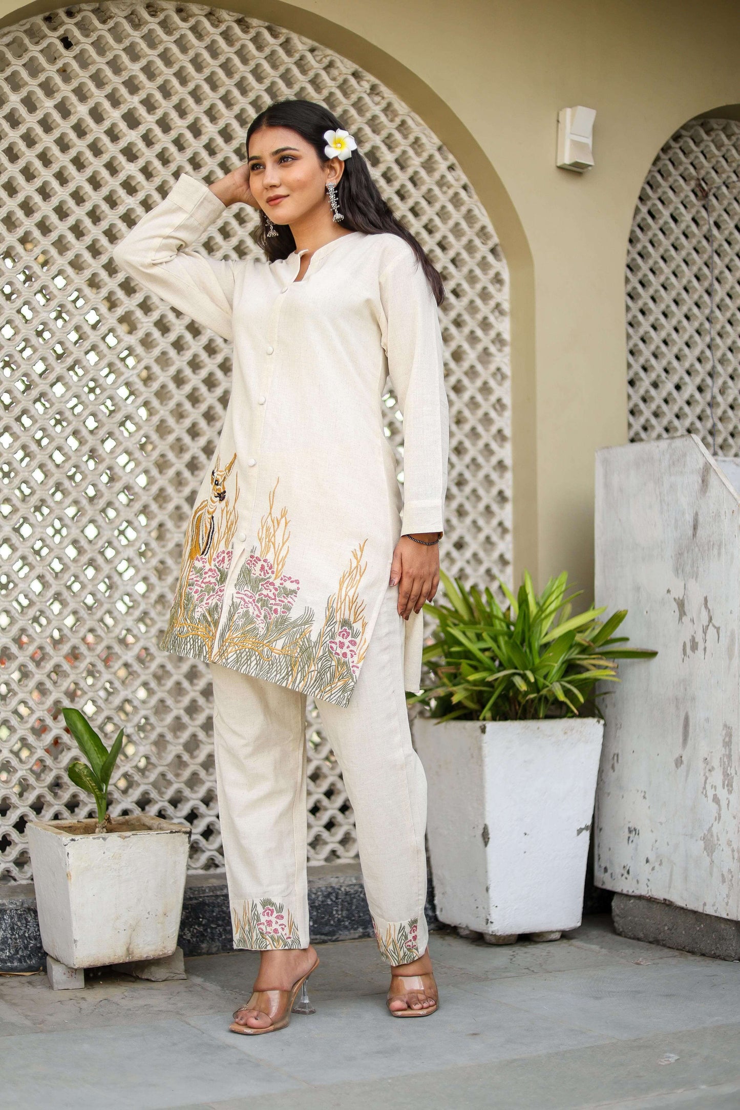 Pastel Deer Embroidered Co-ord set - Naticraft