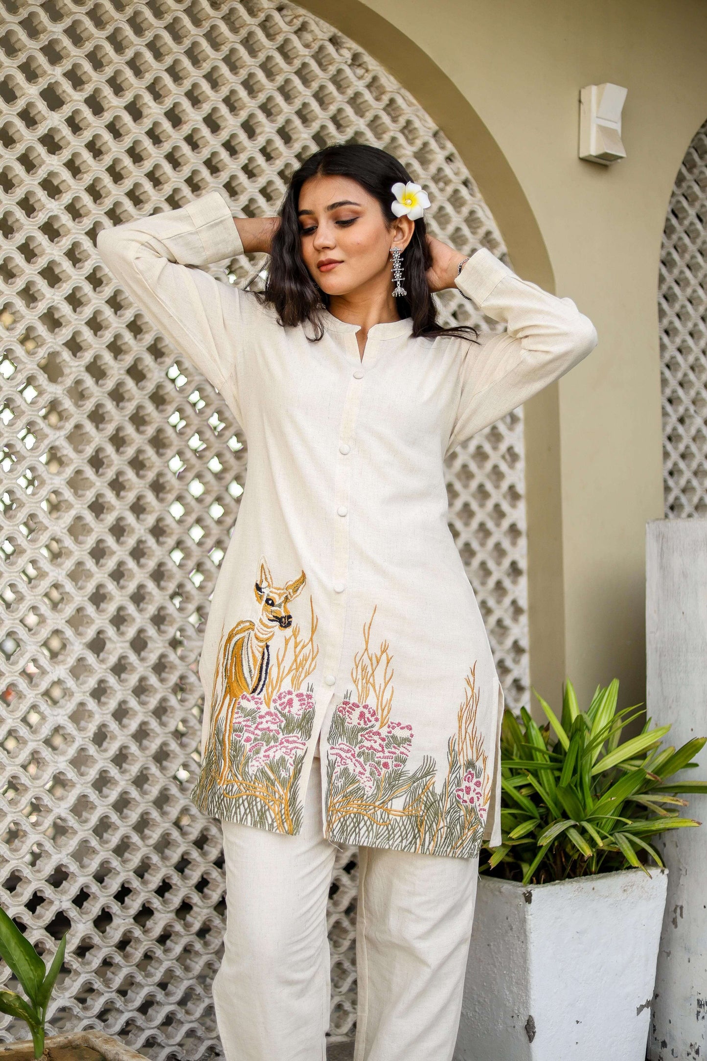 Pastel Deer Embroidered Co-ord set - Naticraft