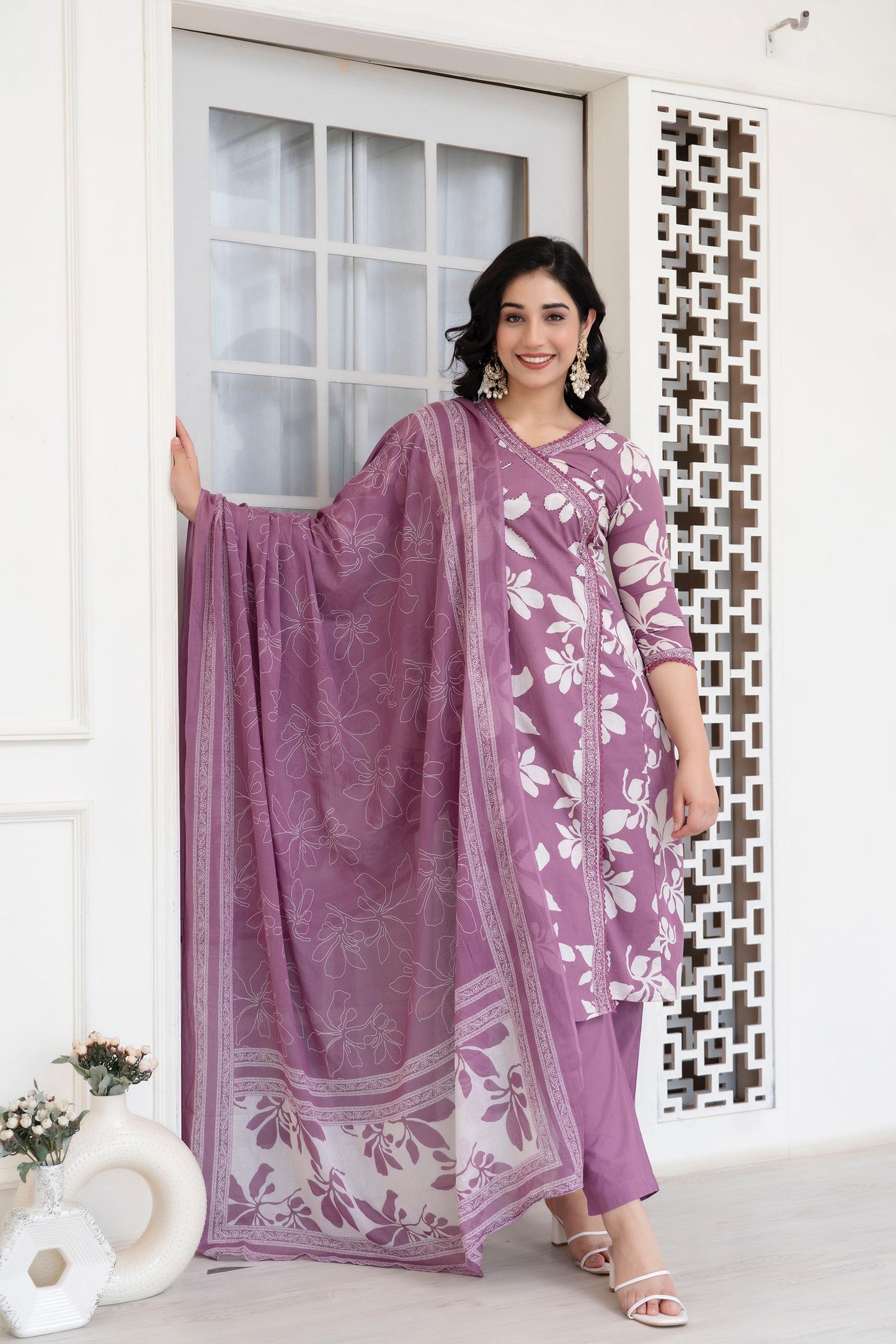 Blooming Grace Cotton Kurta Set – 4 Chic Pastel Shades - Naticraft
