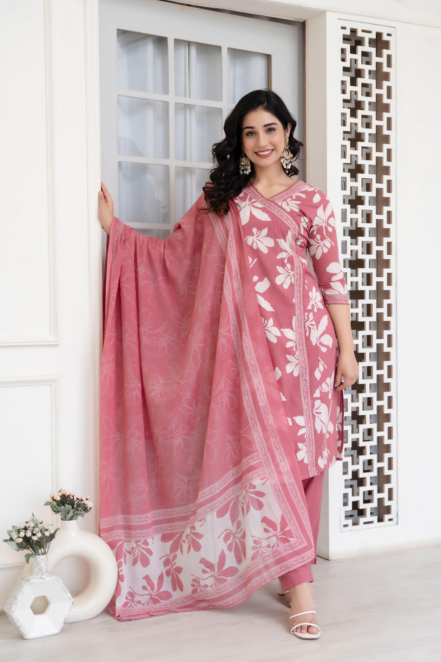 Blooming Grace Cotton Kurta Set – 4 Chic Pastel Shades - Naticraft