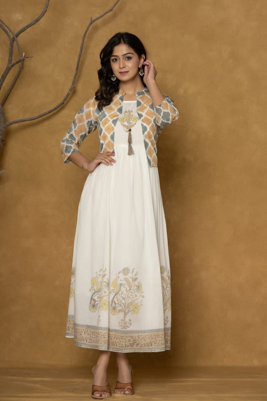 Cotton Kurti Set with Printed Shrug – Elegant Ethnic Ensemble for Women