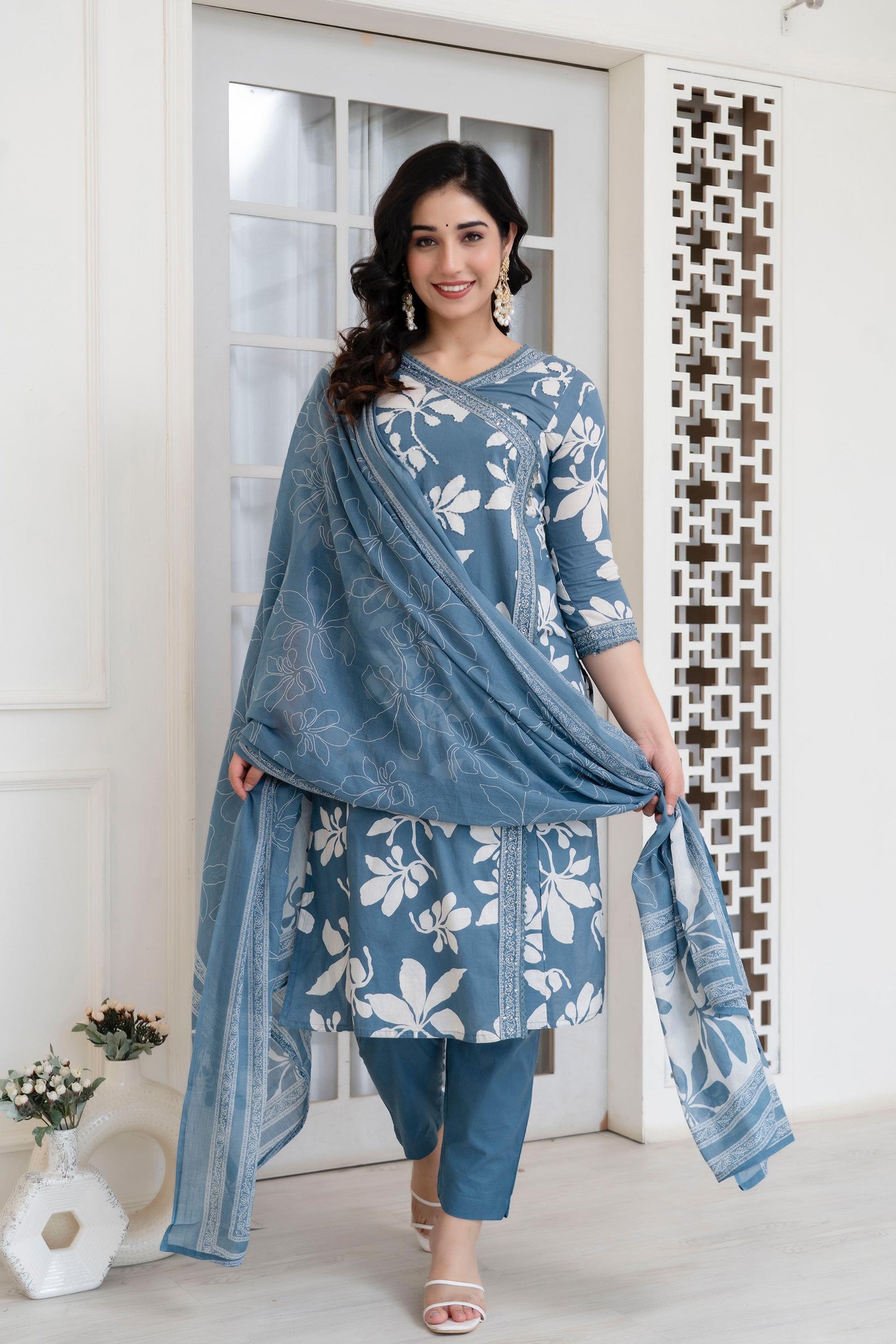 Blooming Grace Cotton Kurta Set – 4 Chic Pastel Shades - Naticraft