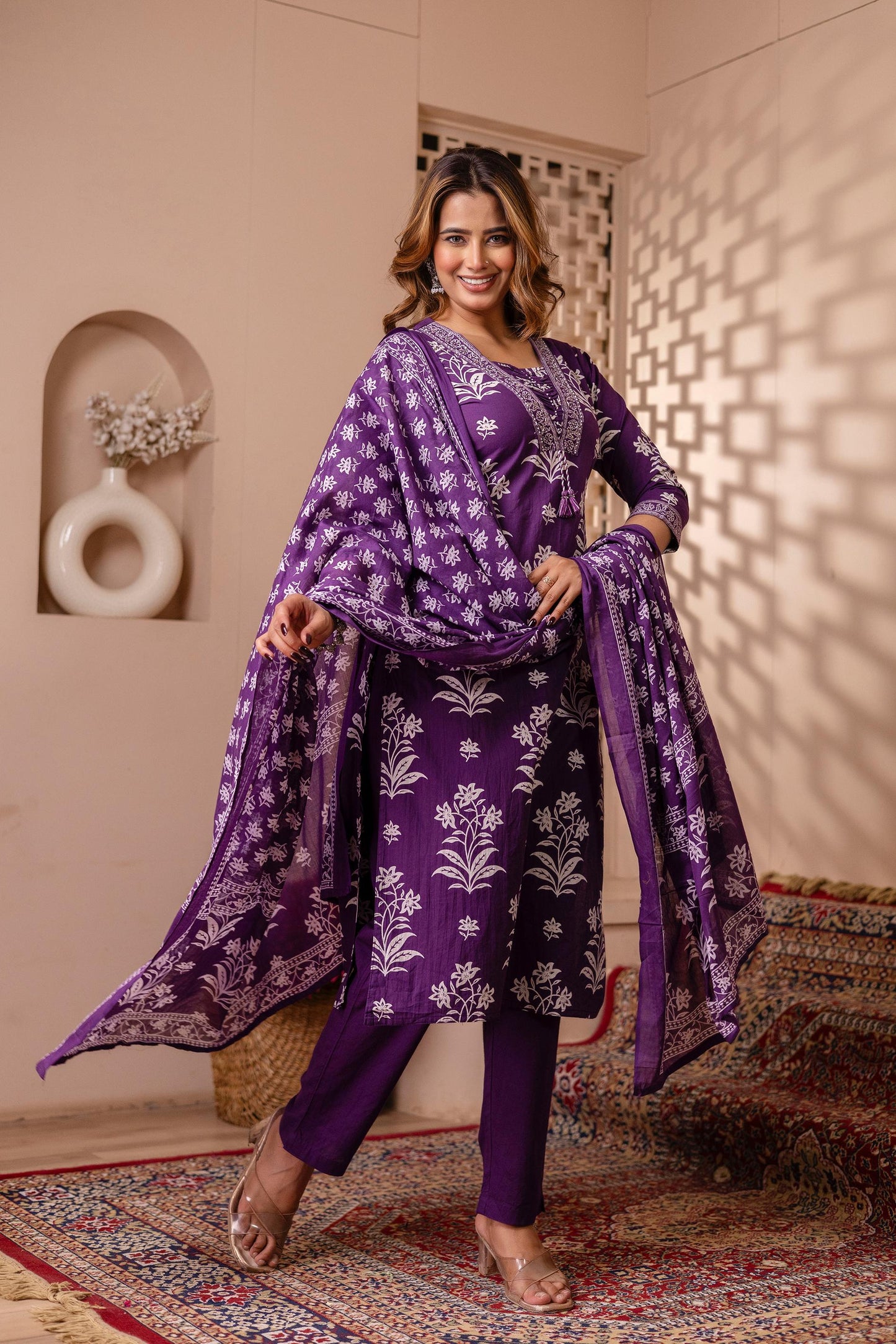 Bloom Printed Cotton Kurta Set - Naticraft
