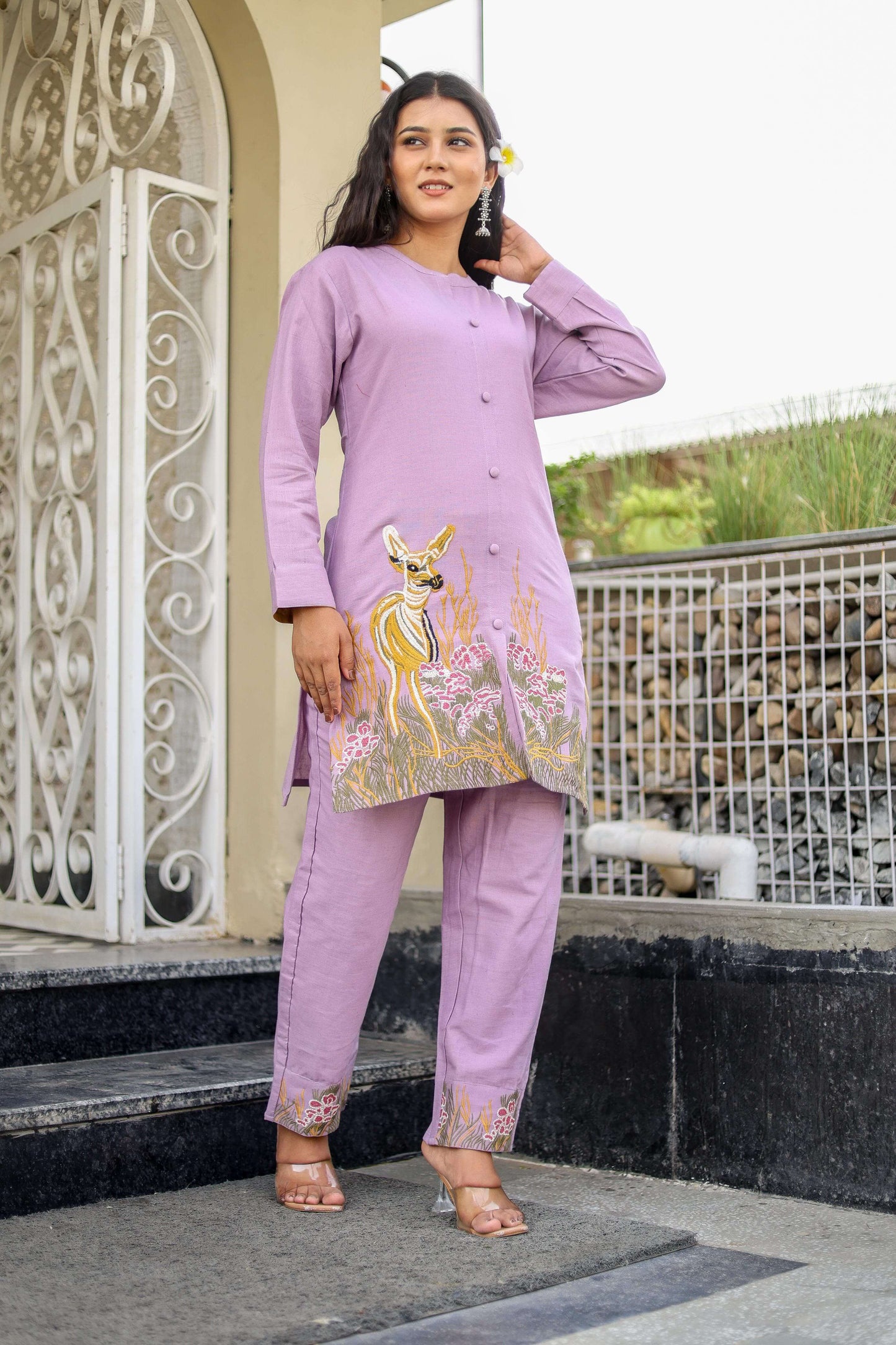 Pastel Deer Embroidered Co-ord set - Naticraft