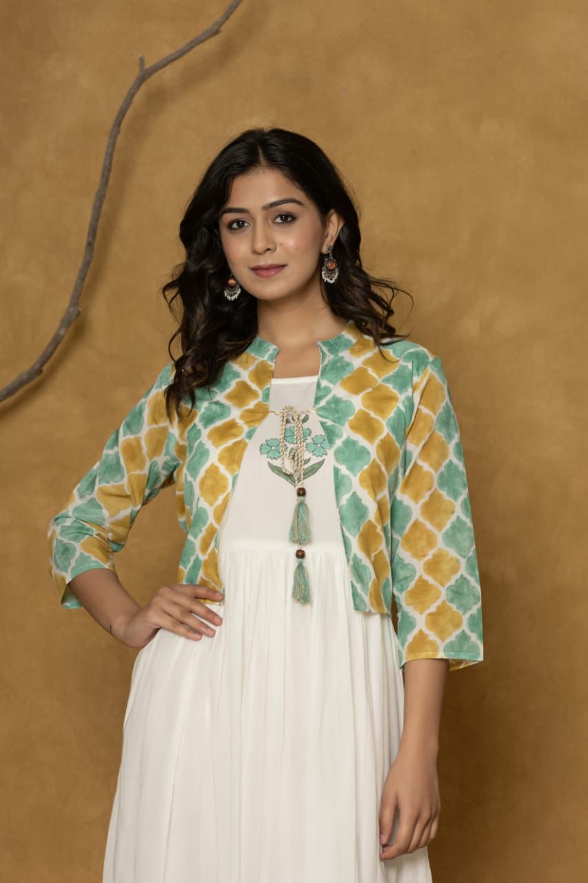 Cotton Kurti Set with Printed Shrug – Elegant Ethnic Ensemble for Women