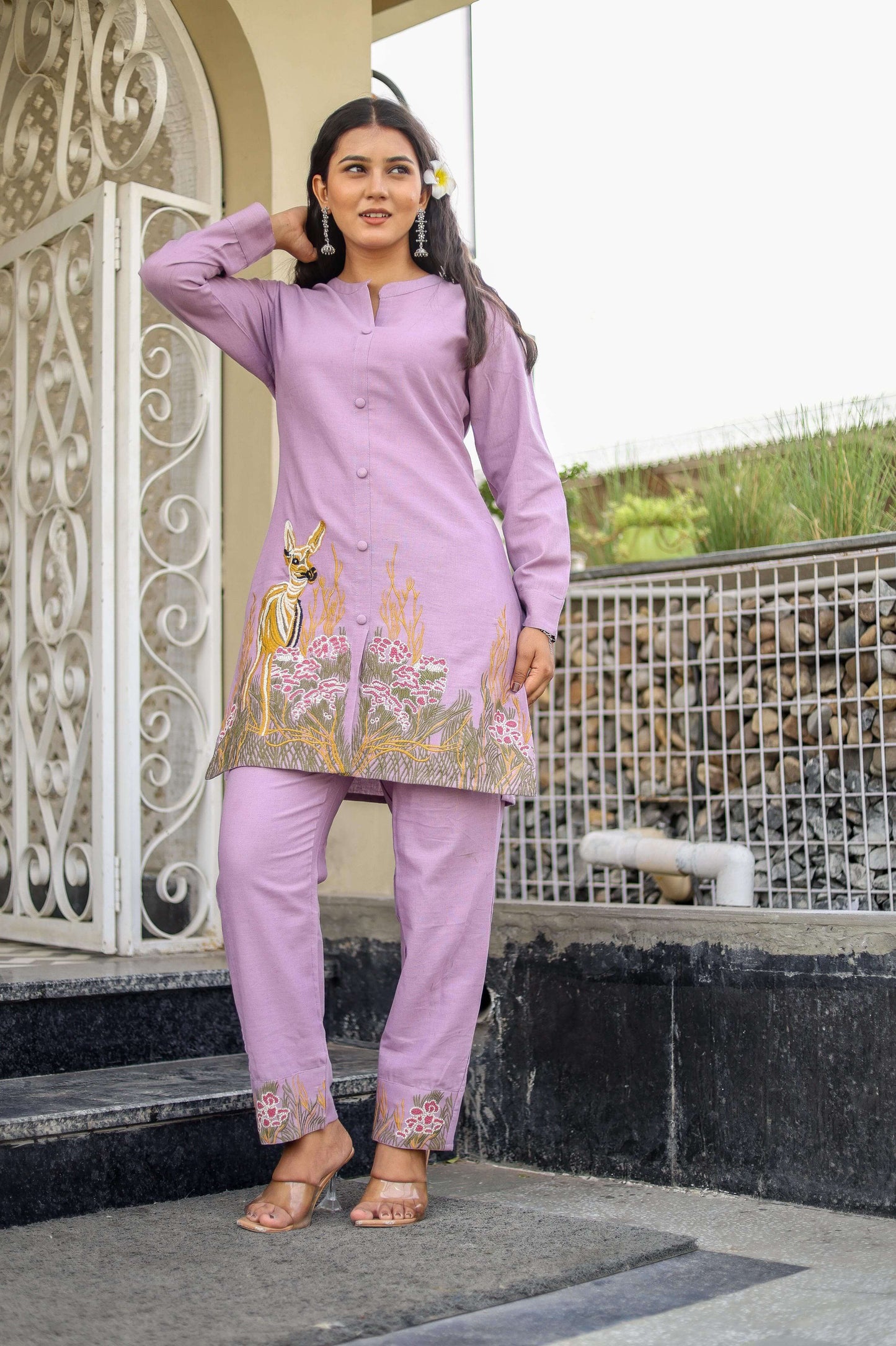 Pastel Deer Embroidered Co-ord set - Naticraft