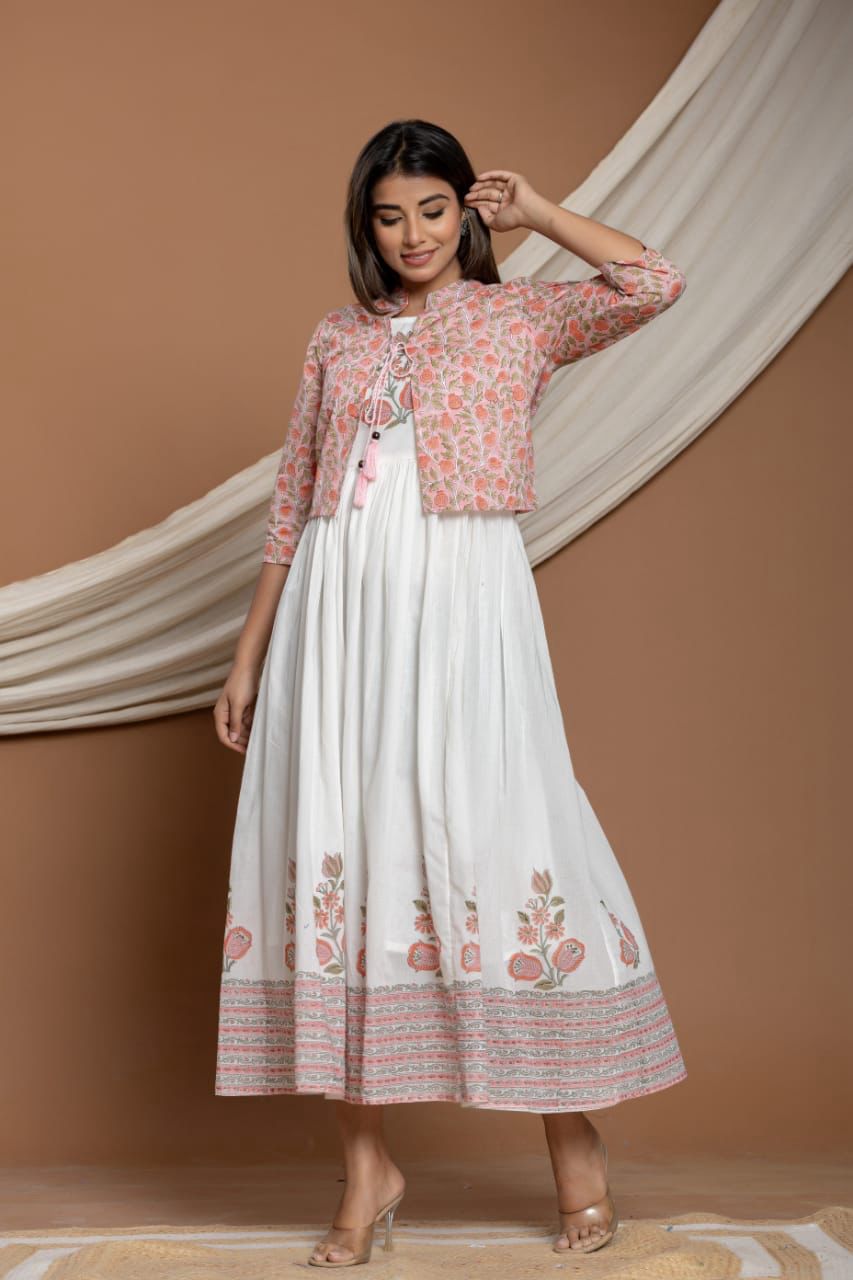 Cotton Kurti Set with Printed Shrug – Elegant Ethnic Ensemble for Women