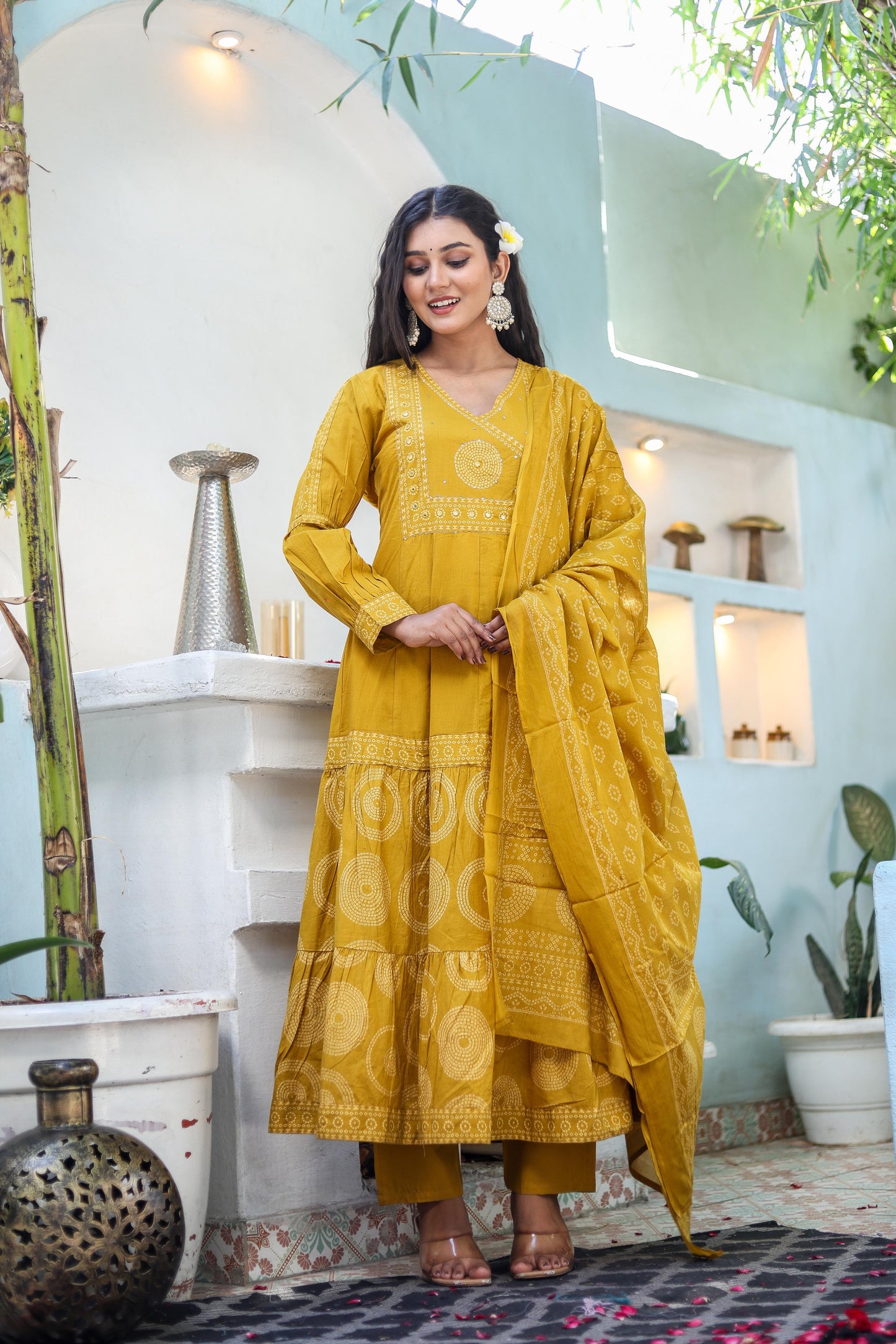 Pure Cotton Handblock Printed Flared Kurta Set with Dupatta - Naticraft