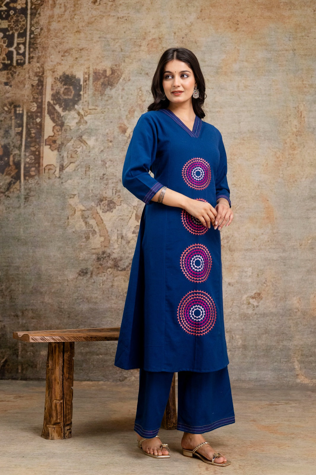 Mandala Embroidered Co-Ord set – Black & Blue | Elegant Ethnic Wear - Naticraft