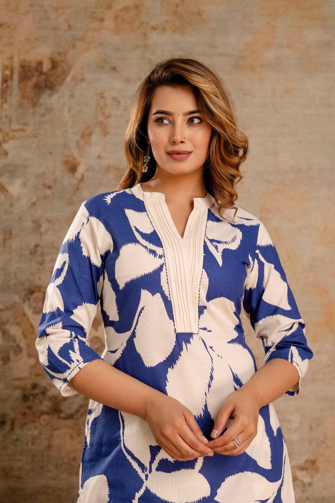 Flex Cotton Printed Co-ord Set – Blue and White Floral - Naticraft
