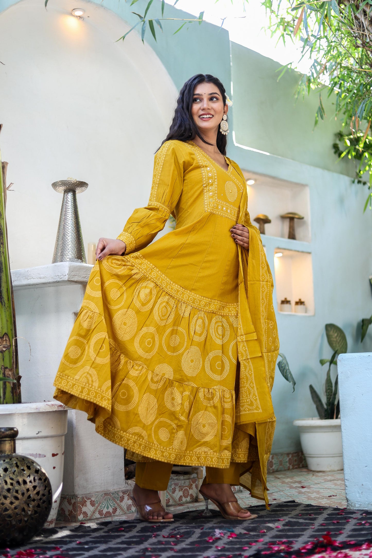 Pure Cotton Handblock Printed Flared Kurta Set with Dupatta - Naticraft