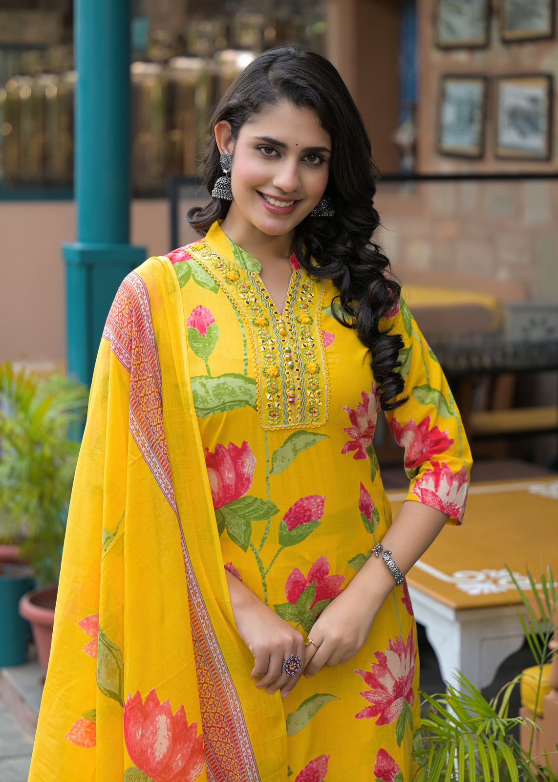 Blooming Lotus Printed Kurta Set with Dupatta - Naticraft