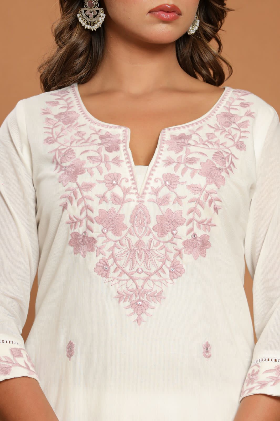 Elegant White Cotton Embroidered Kurta Set with Dupatta - Naticraft