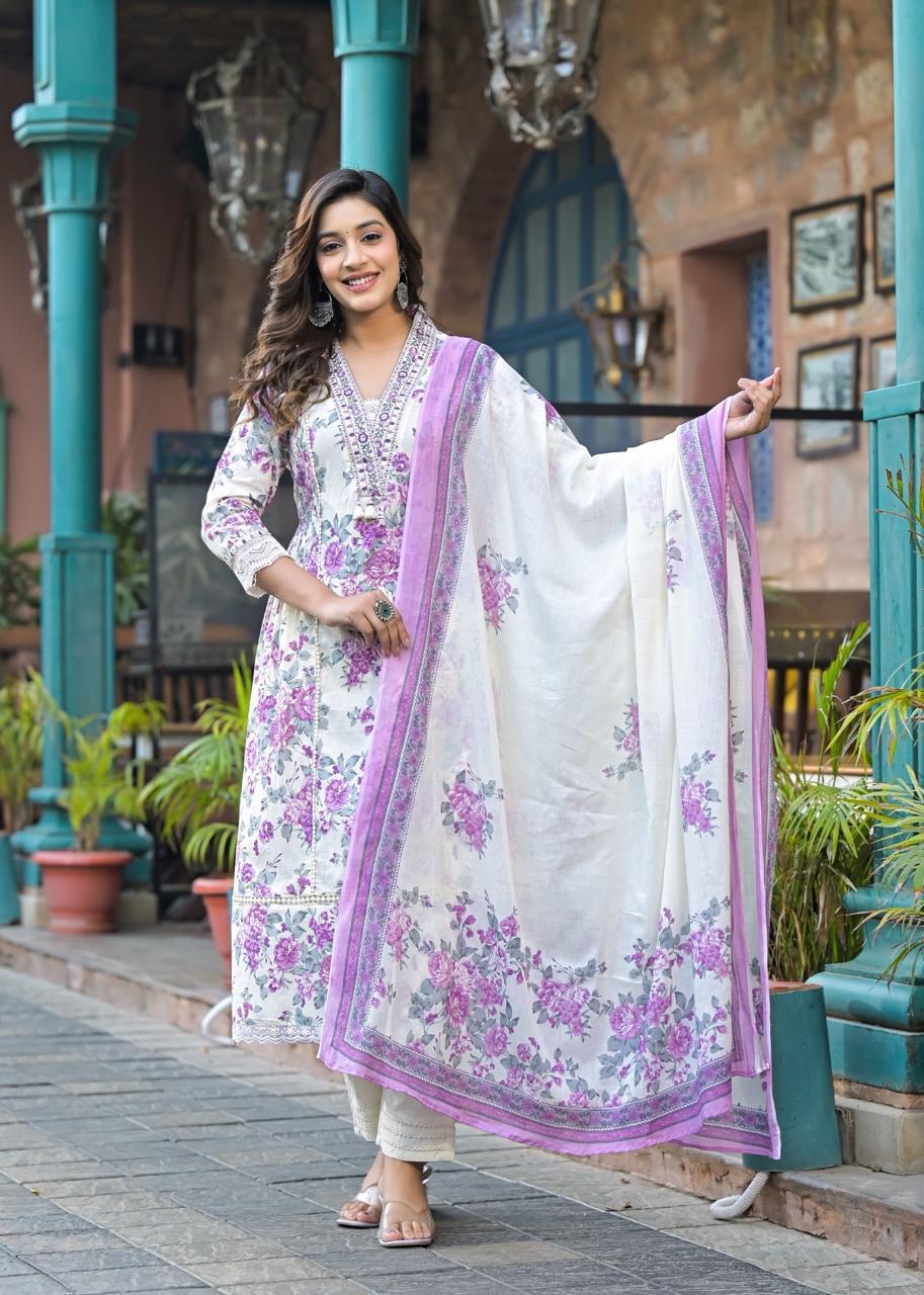 Floral Printed Kurta Set with Dupatta - Elegant Ethnic Ensemble - Naticraft