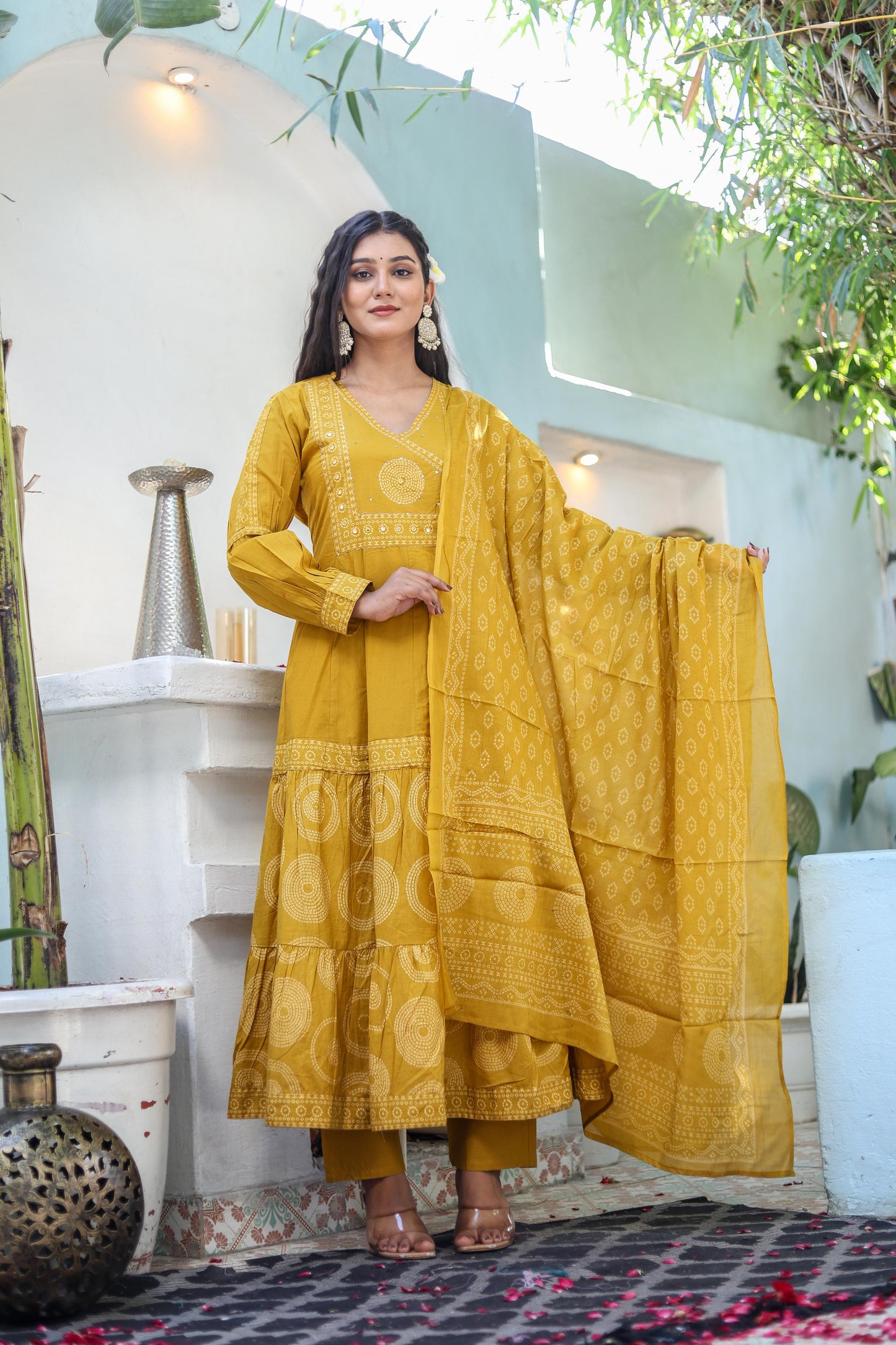 Pure Cotton Handblock Printed Flared Kurta Set with Dupatta - Naticraft