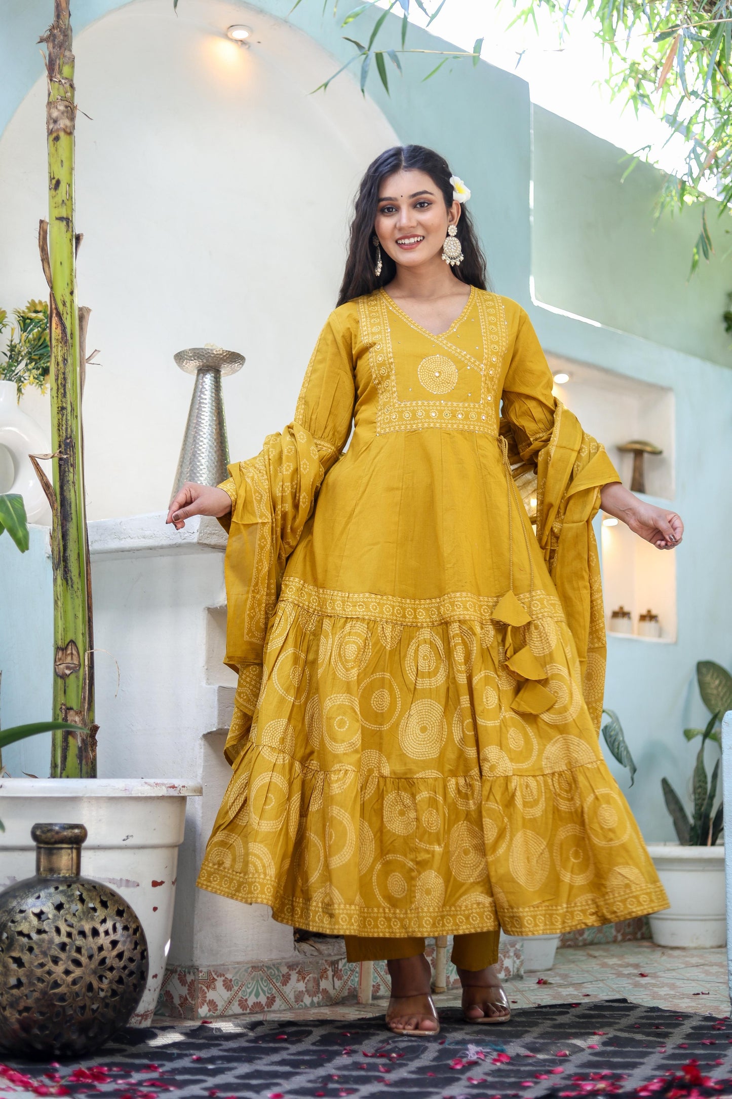 Pure Cotton Handblock Printed Flared Kurta Set with Dupatta - Naticraft
