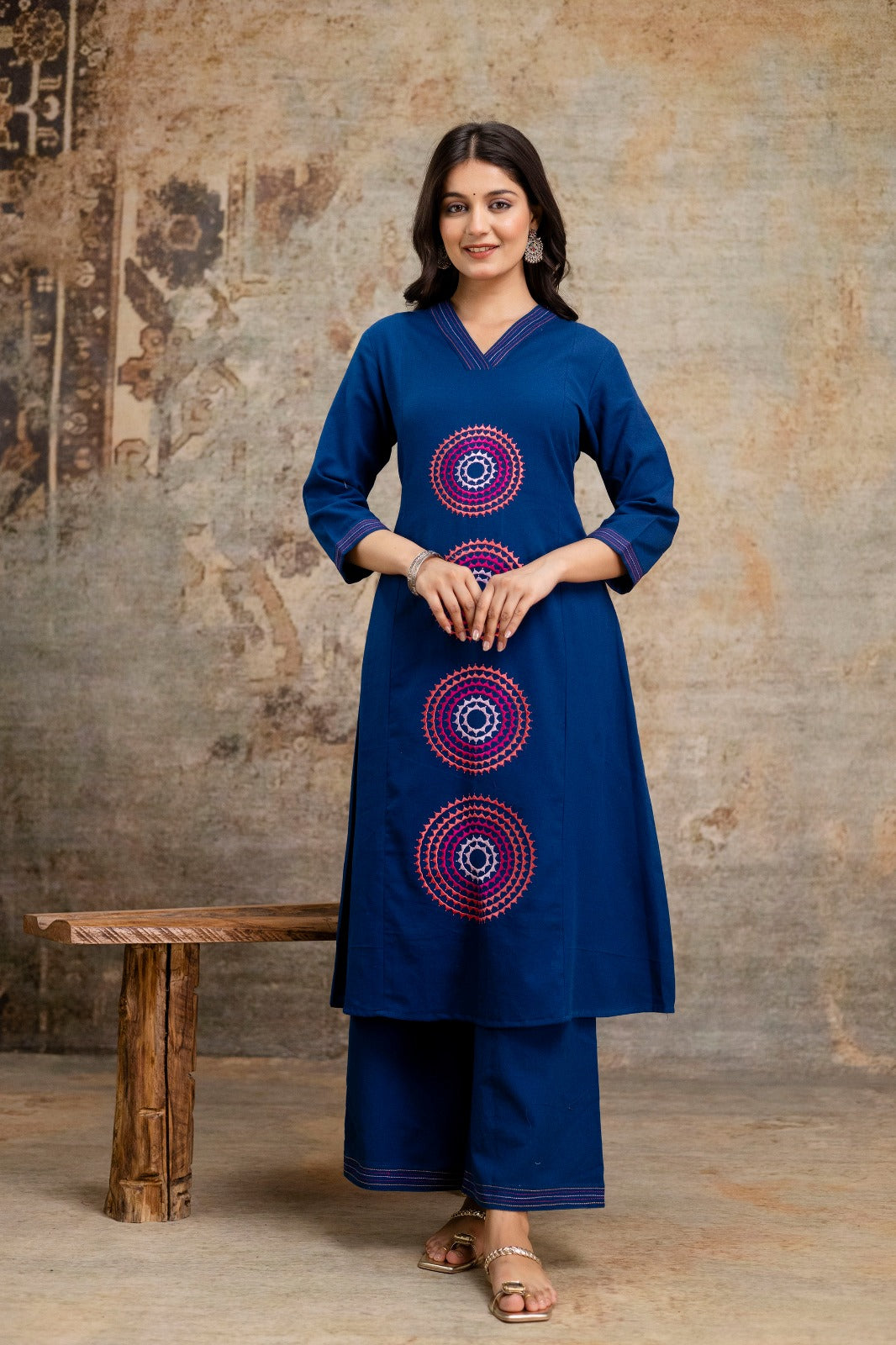 Mandala Embroidered Co-Ord set – Black & Blue | Elegant Ethnic Wear - Naticraft